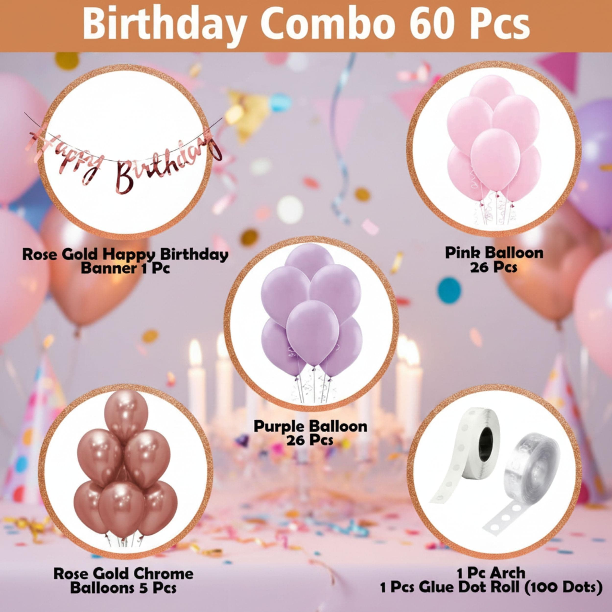 Balloonistics 60 Pcs Rose Gold, Purple & Pink Balloon Garland Kit for Girls – Happy Birthday Banner Included – Birthday Decoration Set for Kids & Adults thumbnail 3