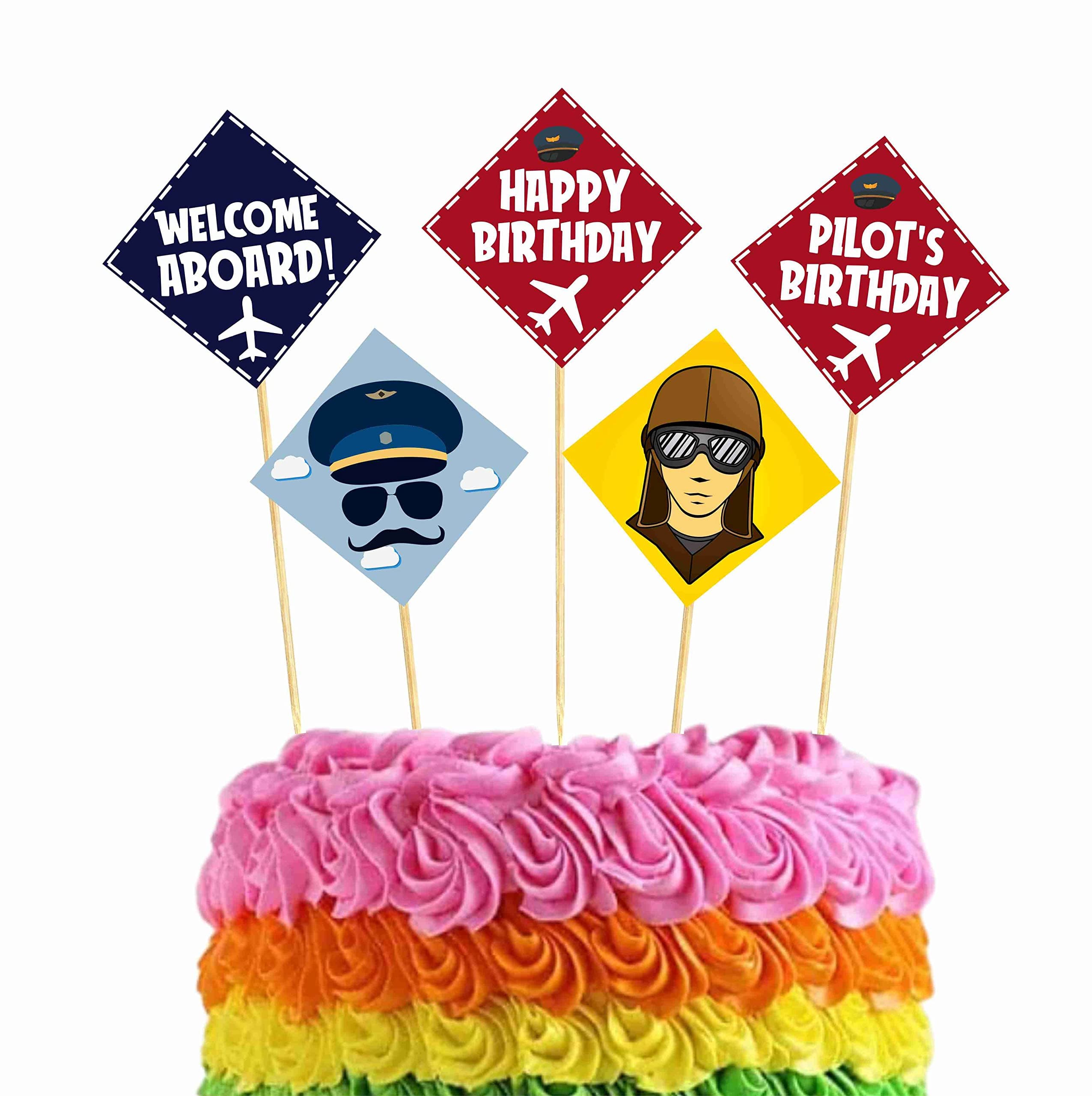 Aeroplane Theme Cake Toppers Blue & Red Cardstock Airplane Cake Decorations Pilot & Aviation Theme Party Supplies for Boys 1st Birthday, Time Flies, Cake Smash Props (Cake Topper - Pack of 10) thumbnail 1