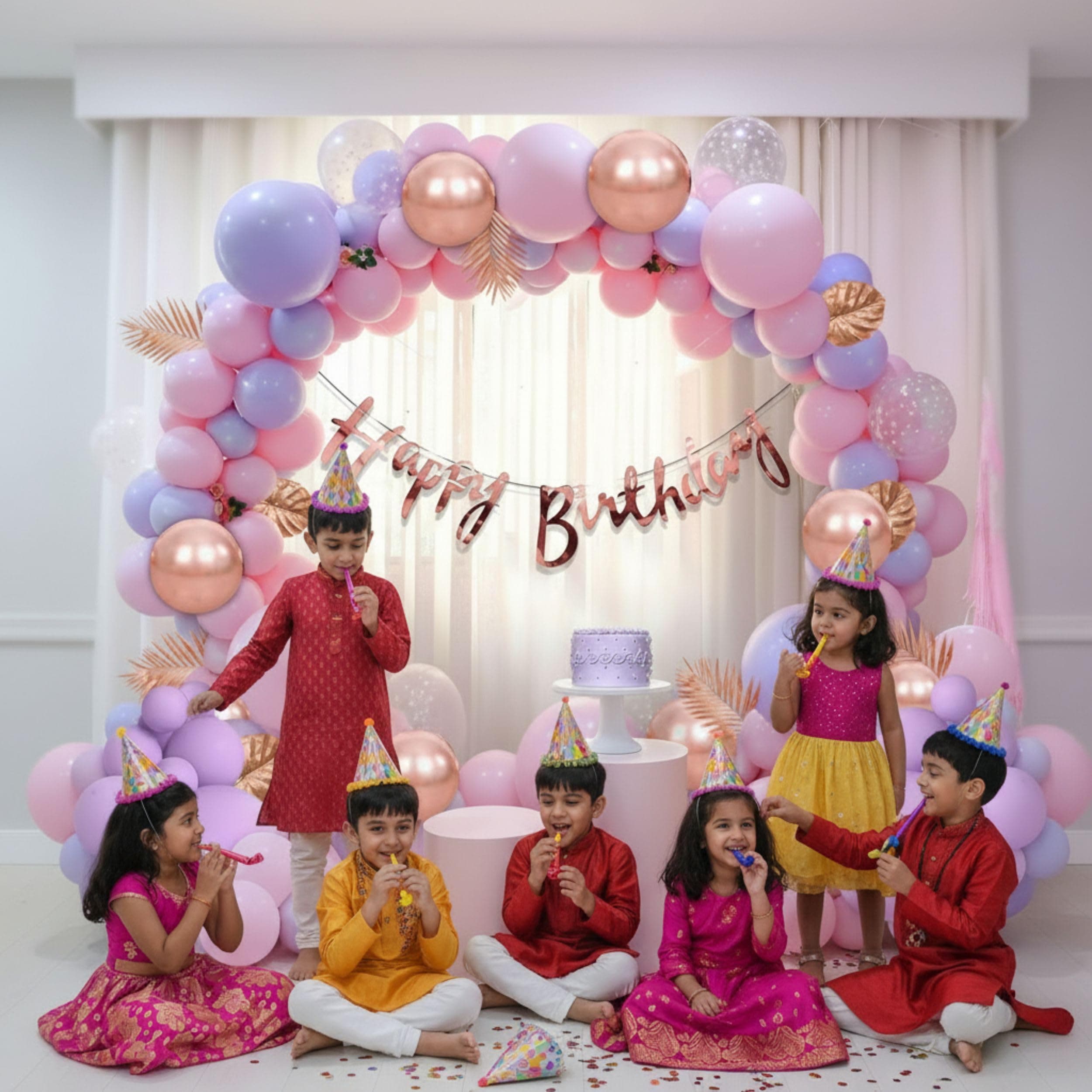 Balloonistics 60 Pcs Rose Gold, Purple & Pink Balloon Garland Kit for Girls – Happy Birthday Banner Included – Birthday Decoration Set for Kids & Adults thumbnail 2