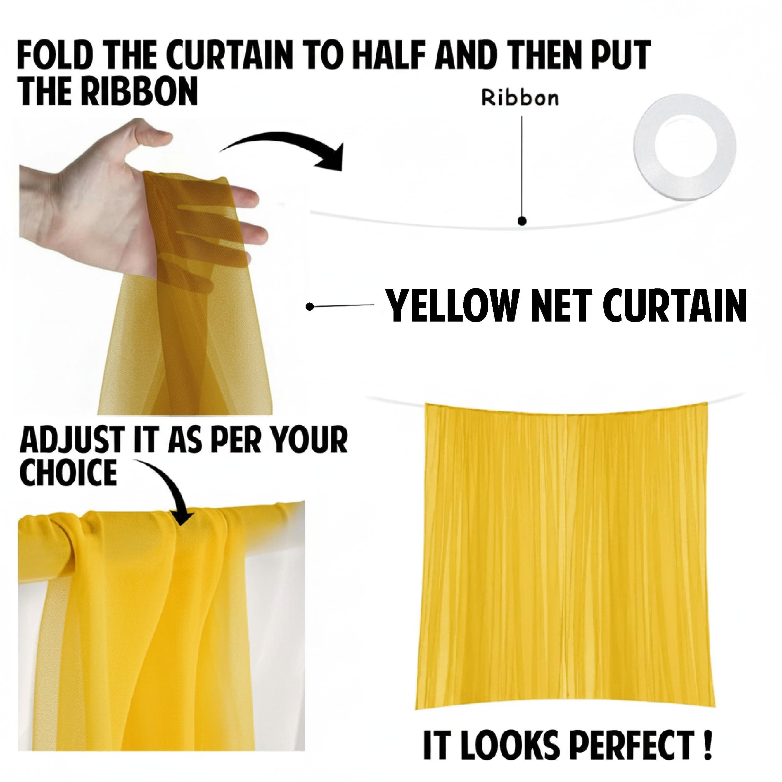 Balloonistics 8 Pcs Haldi Backdrop Decoration Kit – Vibrant Yellow Net Curtains with Money Plant Vines, Hooks & Ribbon – DIY Home Celebration Set for Haldi, Mehendi & Pooja thumbnail 5