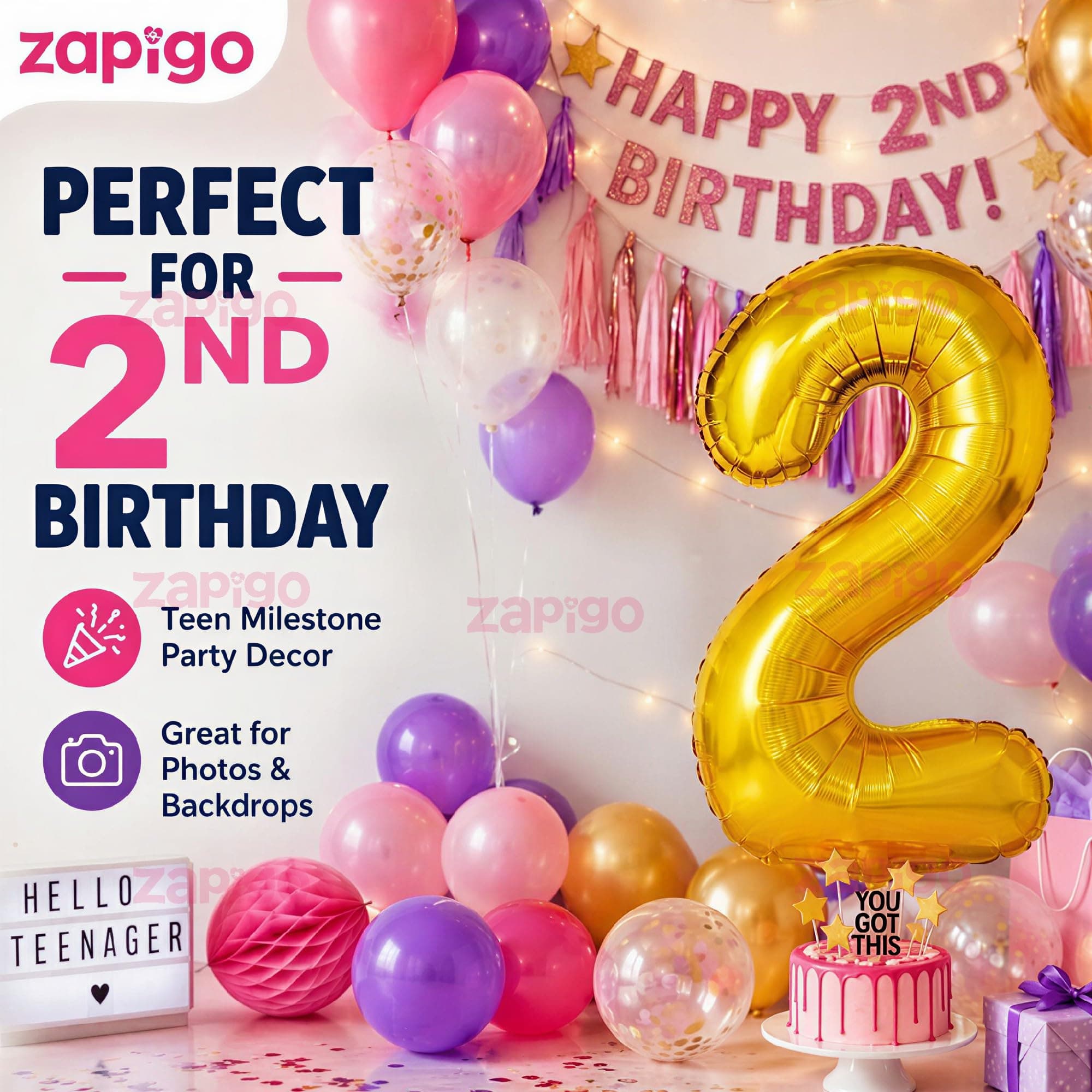 Balloonistics Gold Foil Number 2 Balloon – 16 Inch Golden Foil Number for Custom Age, Year & Phrase Party Decoration (Number 2) thumbnail 3