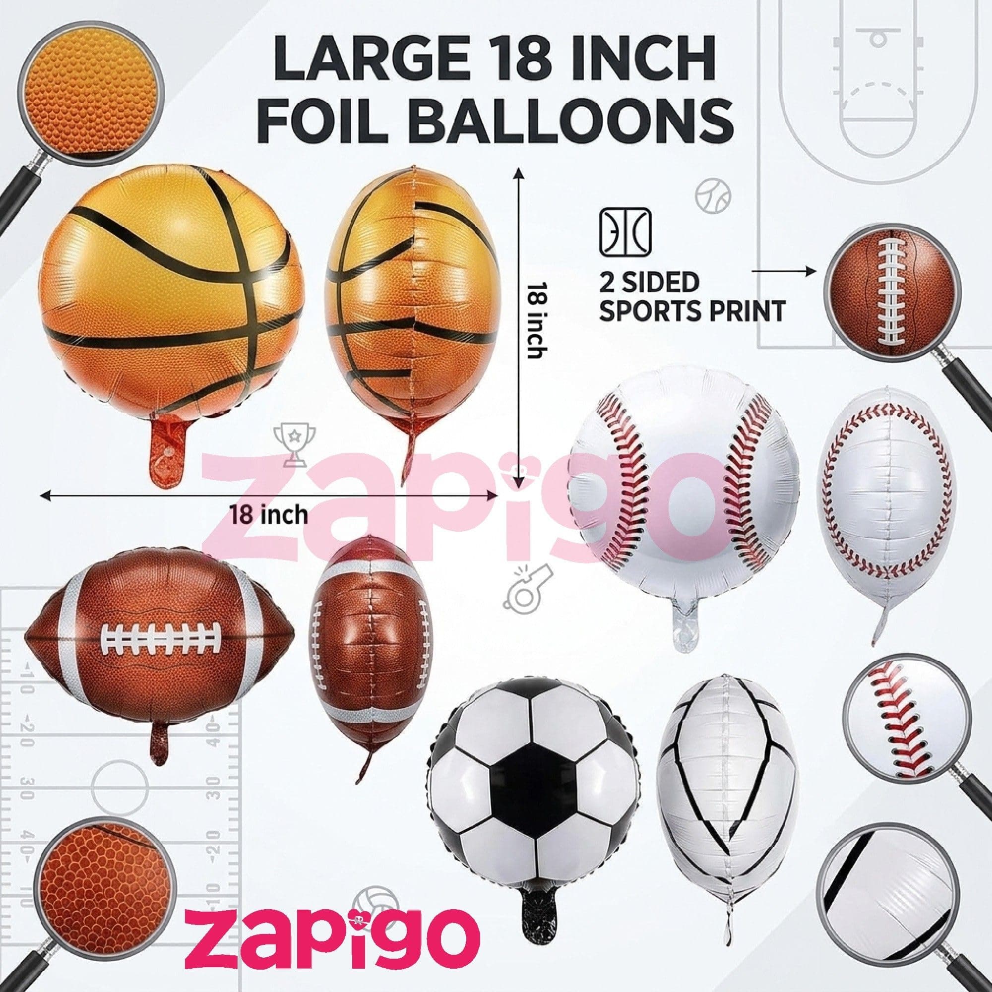 Balloonistics Sports Basketball Football Ball Theme Happy Birthday Balloon Bouquet Pack Of 5 thumbnail 3