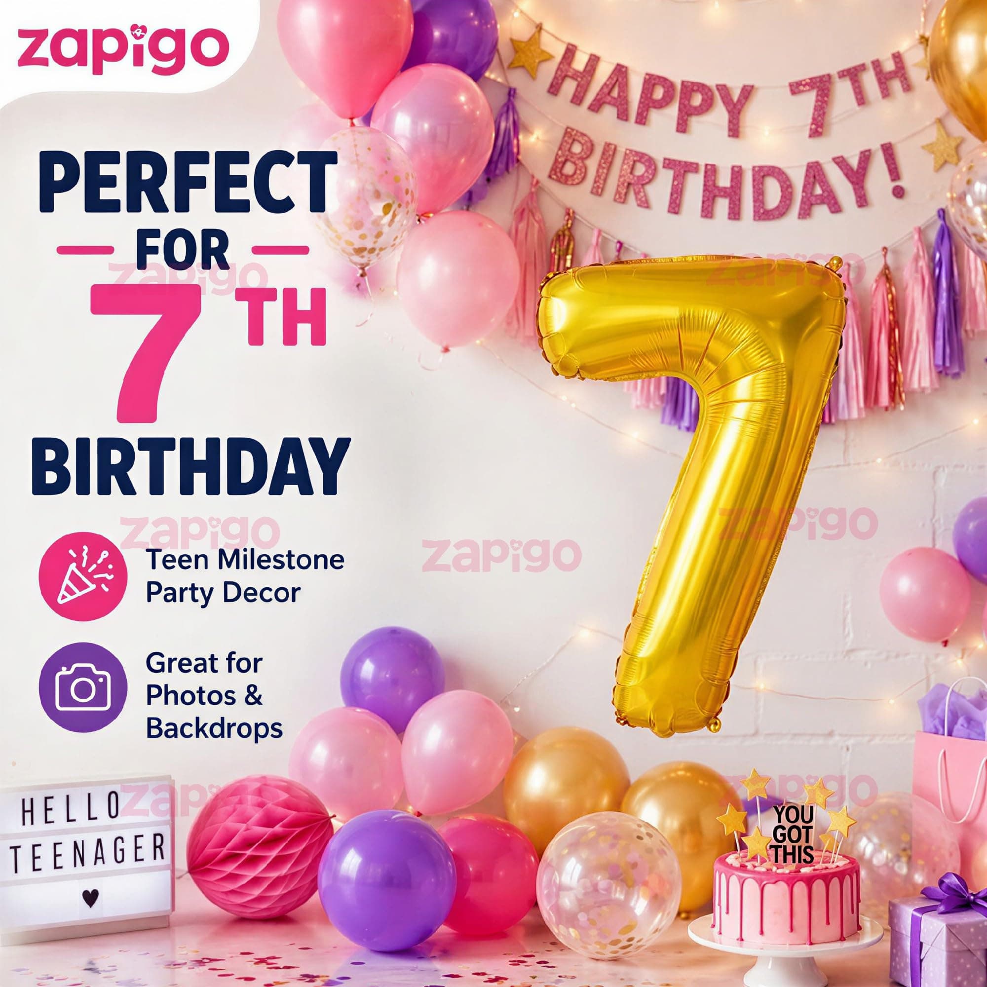 Balloonistics Gold Foil Number 7 Balloon – 16 Inch Golden Foil Number for Custom Age, Year & Phrase Party Decoration (Number 7) thumbnail 4