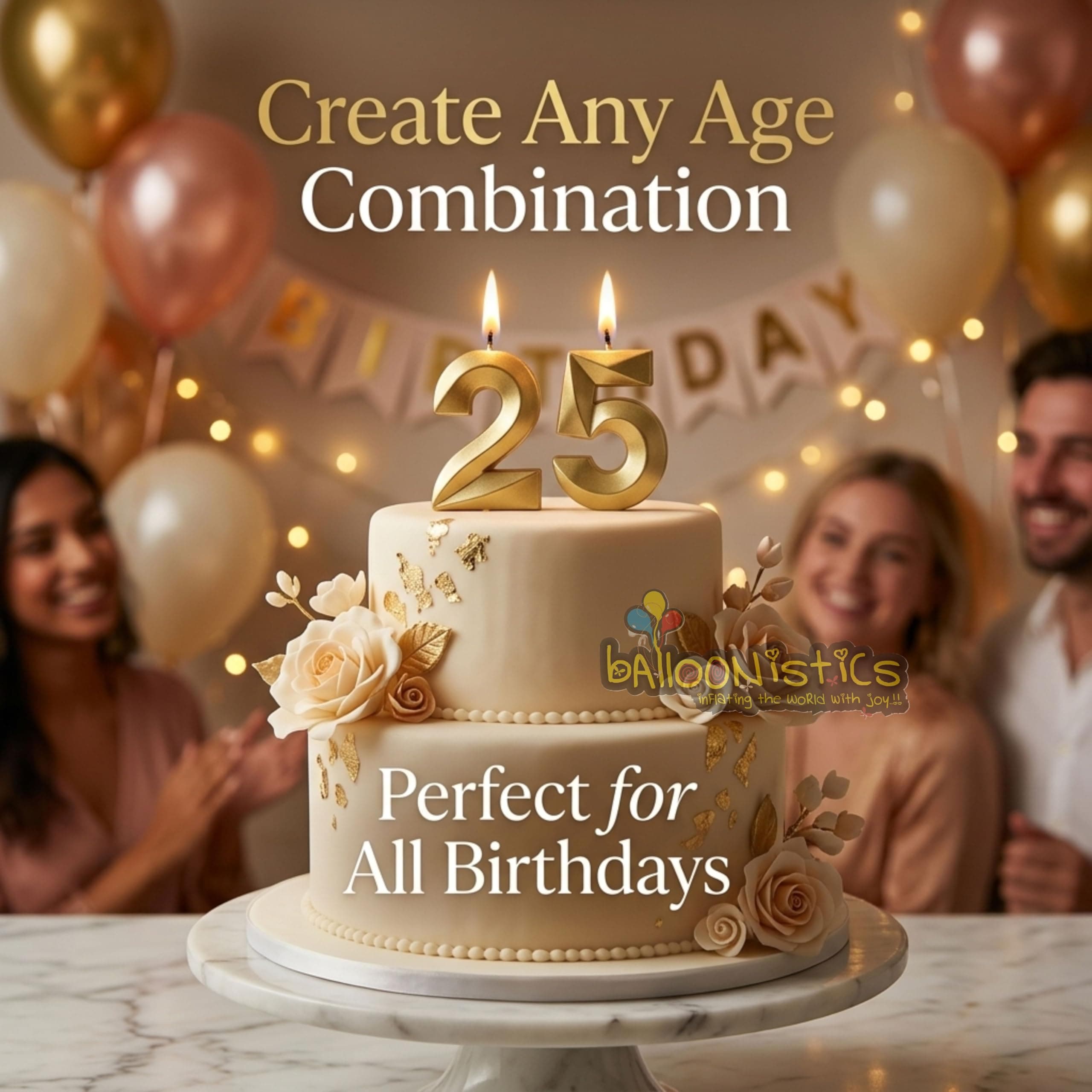 Balloonistics Gold Number 2 Birthday Candle - 3D Metallic Cake Topper for 2nd Birthday, Anniversary, Milestone Party Decoration thumbnail 4