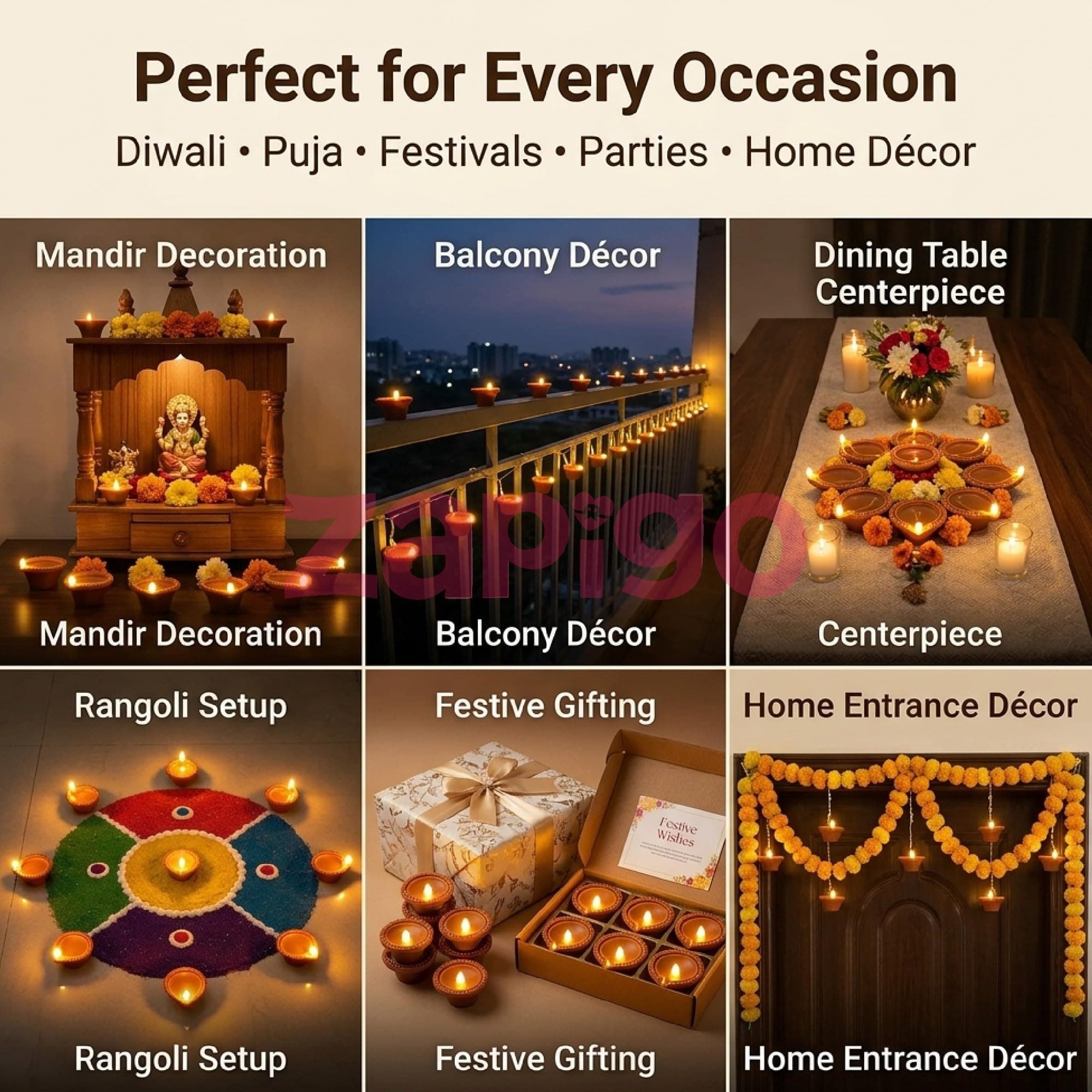 Balloonistics Diwali LED Diya Lights Pack of 6 | Battery Operated Flameless & Smokeless Tea Light Candles | Traditional Decorative Diyas for Diwali Decoration, Home Decor, Puja & Festival Lighting thumbnail 5