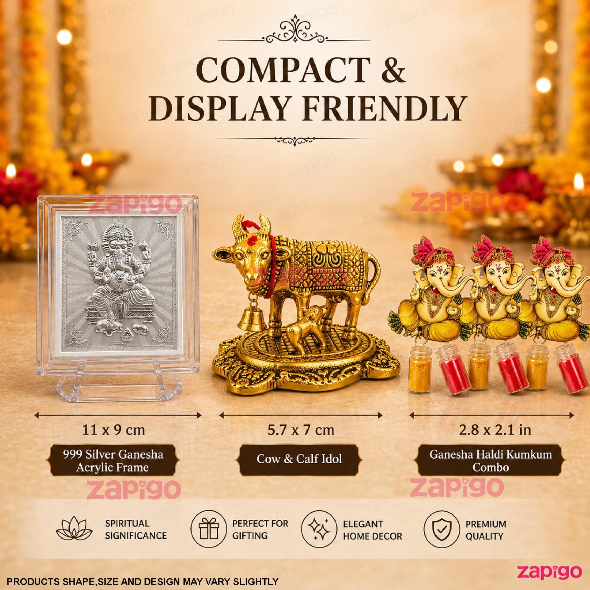 Habba Ganesha Frame with Kumkum Set and Cow Statue, Traditional Haldi Kumkum Tambulam Hamper for Ganesh Chaturthi, Varalakshmi Vratham, Weddings, Baby Showers, Griha Pravesh, Festivals, Pack of 5 thumbnail 7