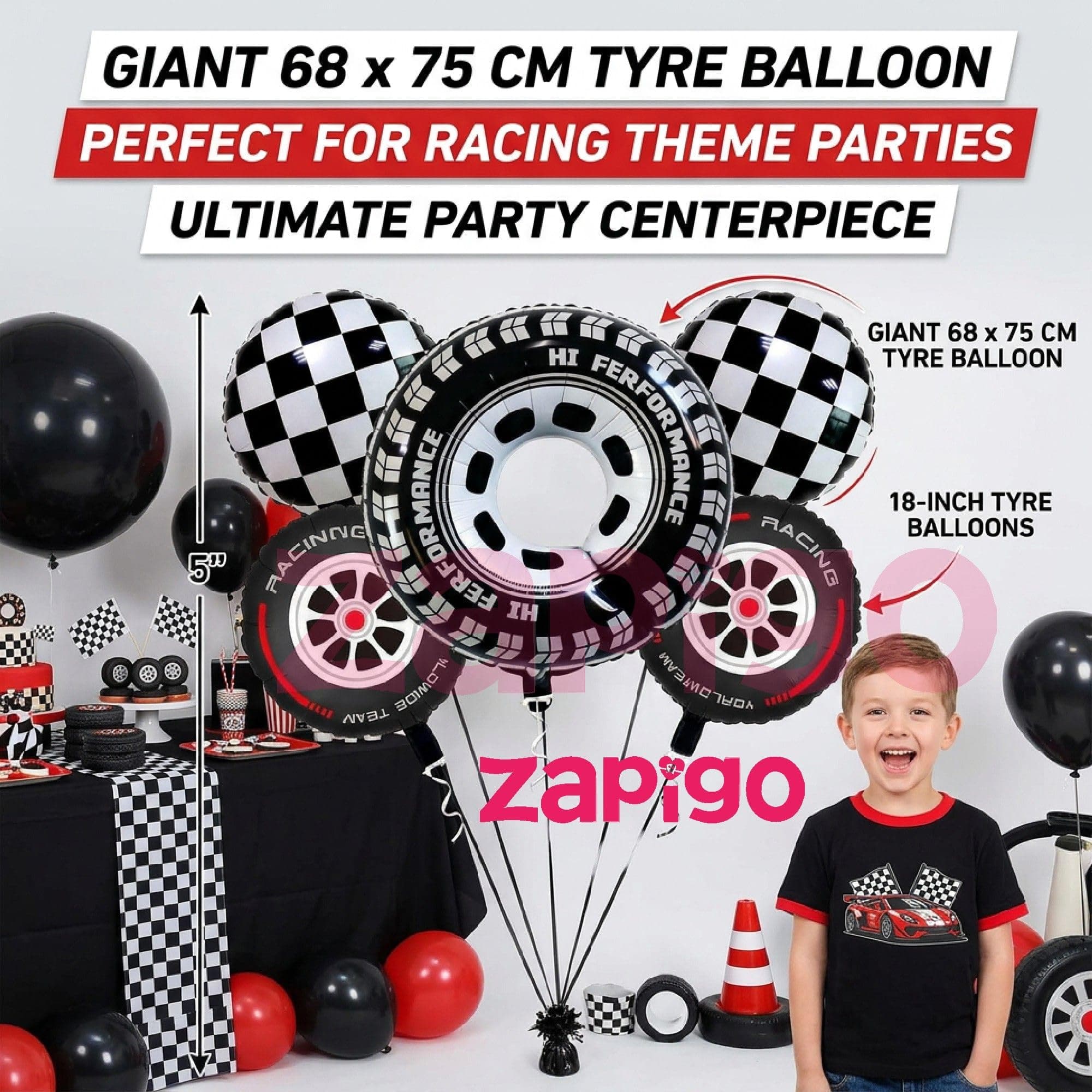 Balloonistics Racing Theme Happy Birthday Balloon Bouquet Pack Of 5 thumbnail 3