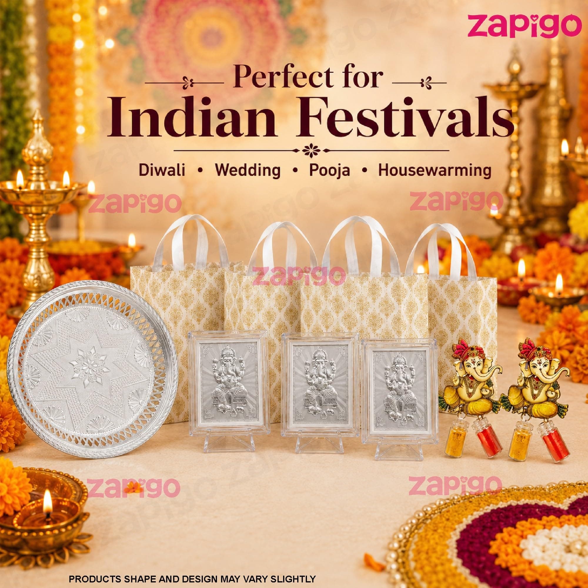 Habba Ganesha Frame Pooja Return Gift Combo with Ganesha Kumkum, Silver Plate & Festive Bag, Traditional Haldi Kumkum Tambulam Hamper for Ganesh Chaturthi, Weddings & Festivals, Pack of 5 thumbnail 7