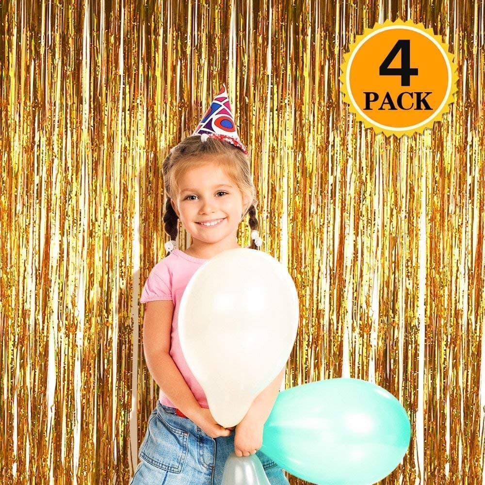 Balloonistics Gold Metallic Fringe Foil Curtain – Set of 4, 3x6 Ft Backdrop for Birthday, Anniversary & Bachelorette Decoration thumbnail 2
