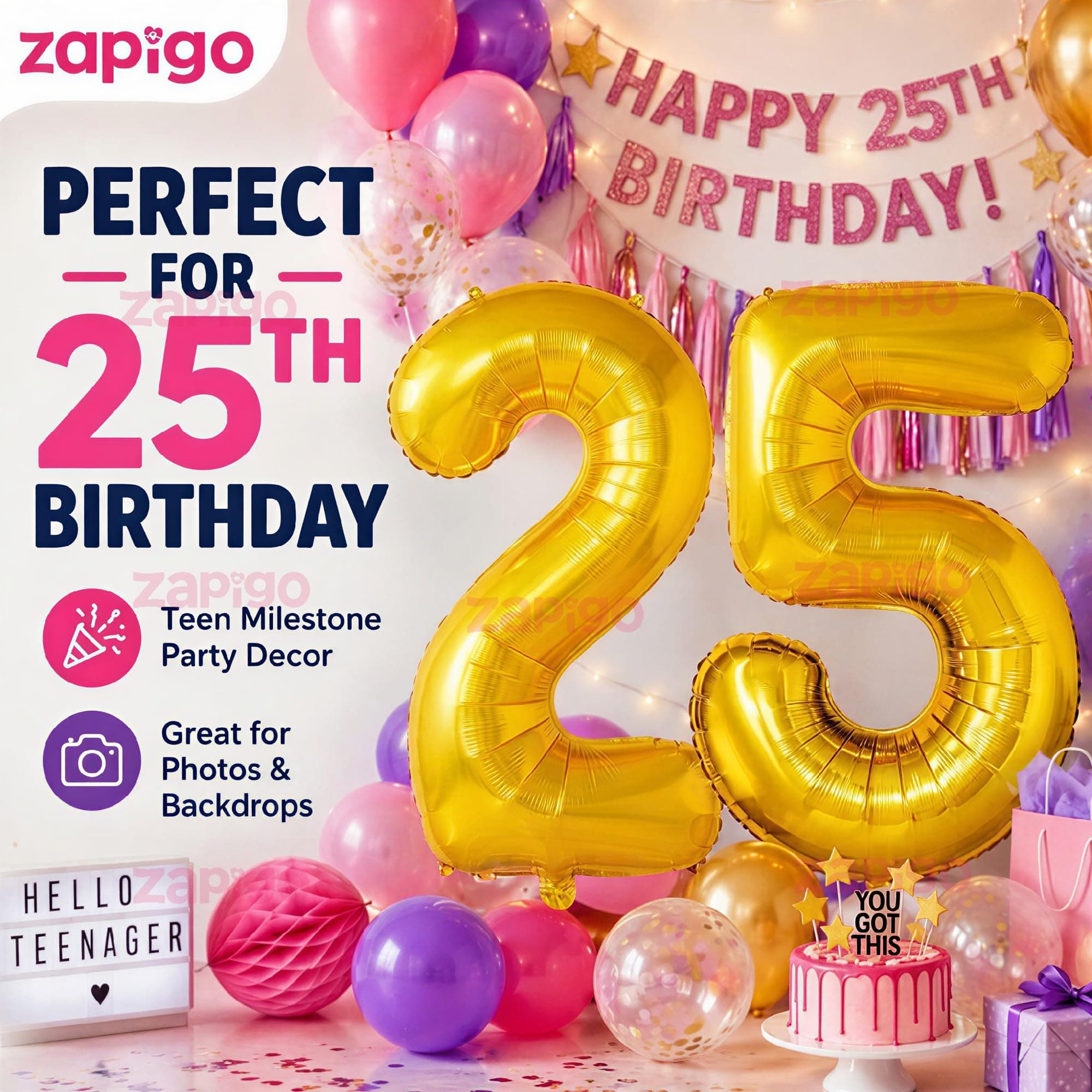 Balloonistics Gold 16-Inch Foil Number 25 Balloon - Fill with Helium or Air for 25th Birthday, Silver Jubilee, Anniversary Party Decoration, Photo Booth Backdrop thumbnail 4