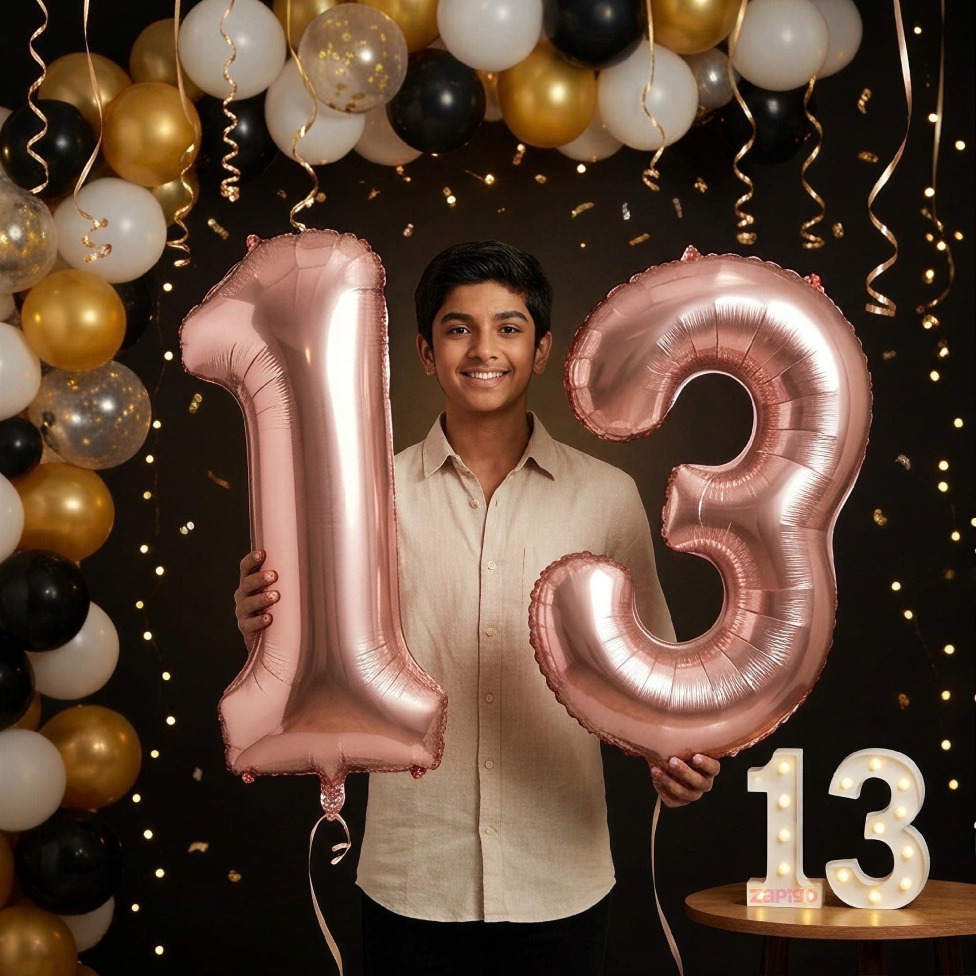 Balloonistics Rose Gold 40-Inch Foil Number 13 Balloon with Matching LED Marquee Light - Combo Set for 13th Birthday Decoration, Anniversary, Party Backdrop, Cake Table Decor thumbnail 1