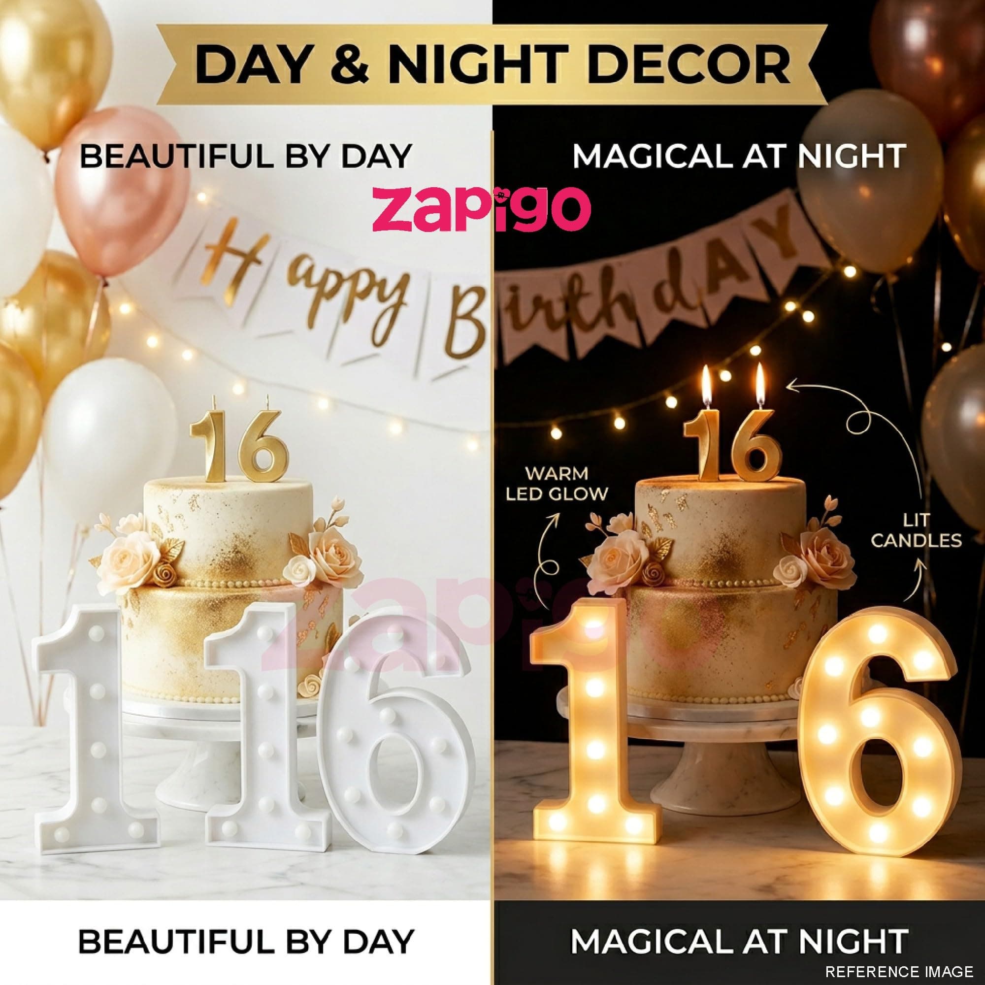 Balloonistics Number 30 LED Marquee Light & Gold Number 30 Birthday Candle Combo - 9-Inch Warm White Marquee Sign + Metallic Gold Cake Candle for 30th Birthday, Anniversary & Milestone Party thumbnail 4