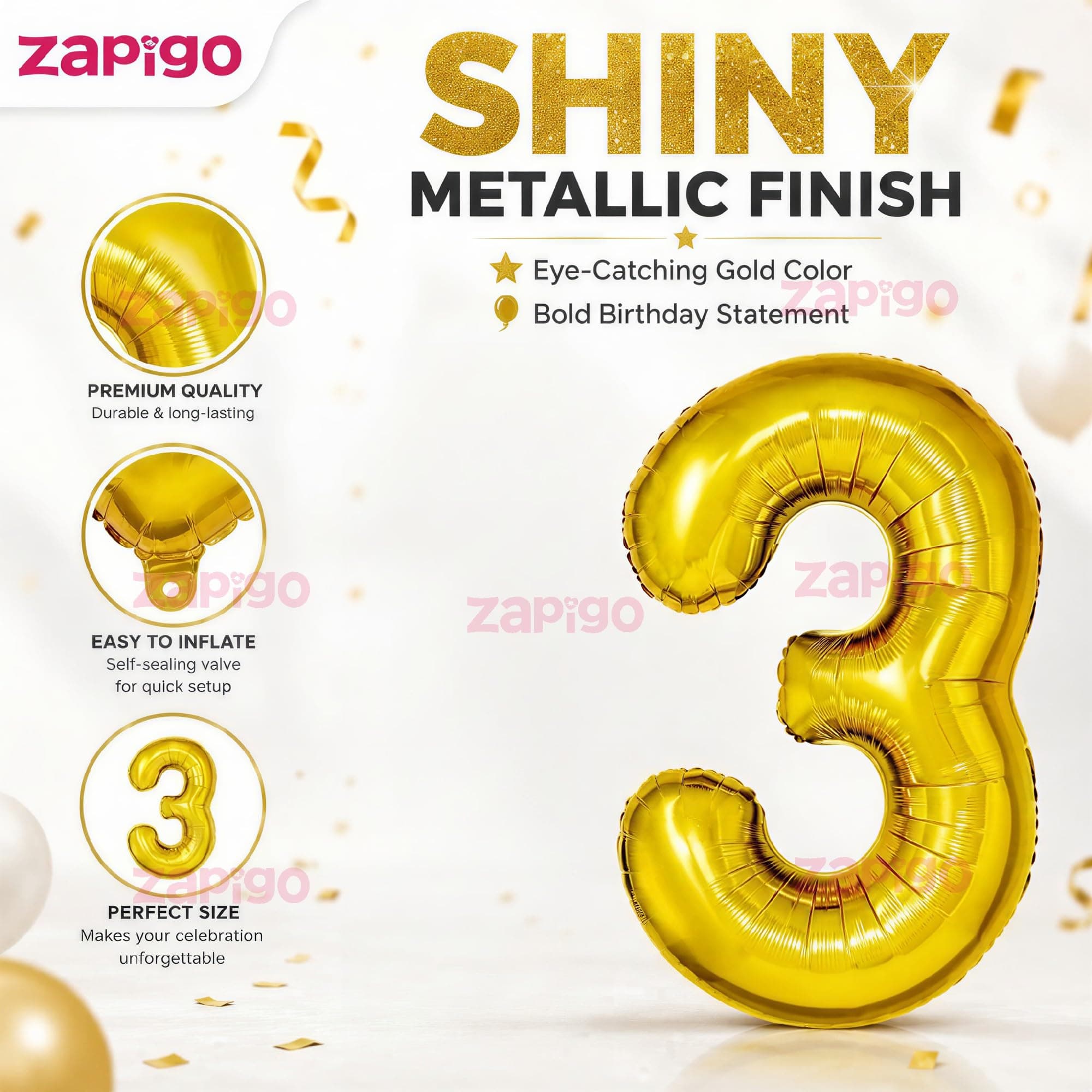 Balloonistics Gold Foil Number 3 Balloon – 16 Inch Golden Foil Number for Custom Age, Year & Phrase Party Decoration (Number 3) thumbnail 7