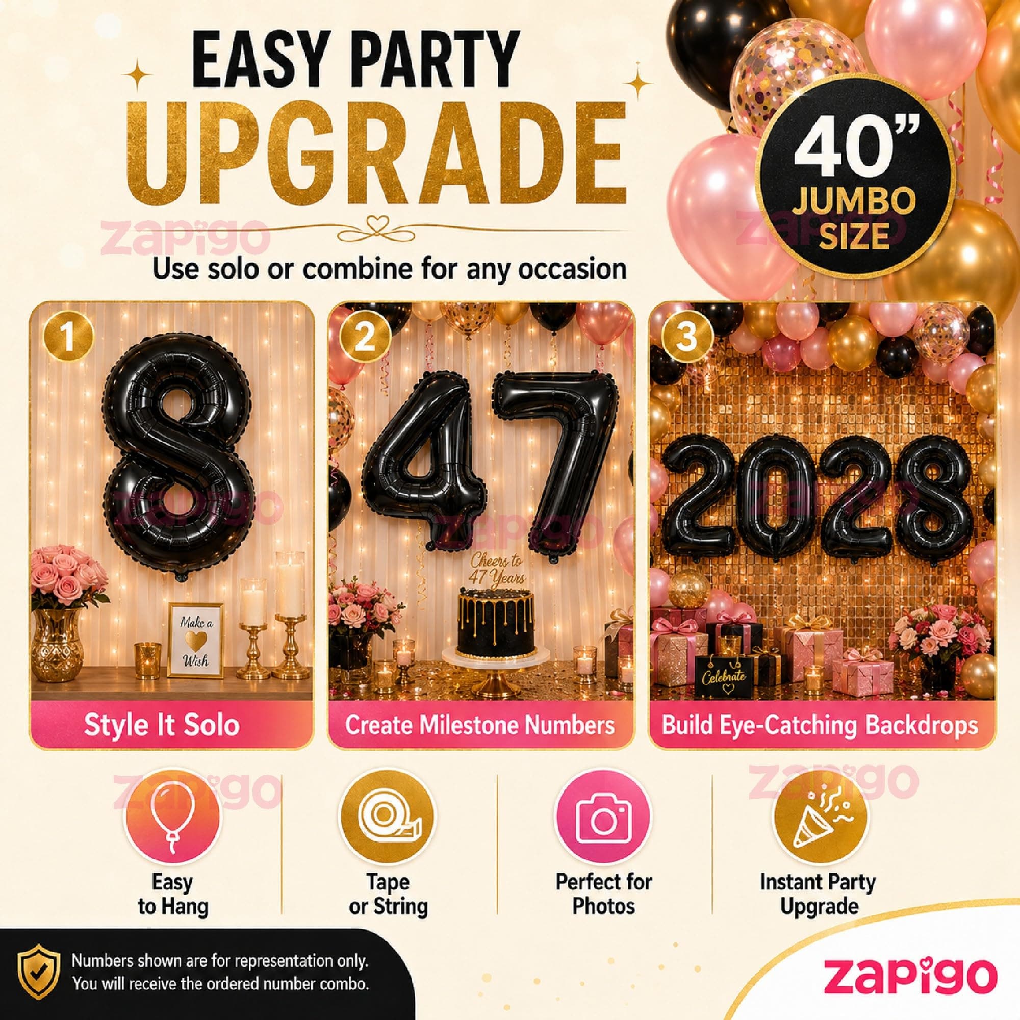 Balloonistics Black 40-Inch Foil Number 10 Balloon - Helium or Air Fill for 10th Birthday, Anniversary, Party Decoration, Photo Booth Backdrop, Cake Table Decor thumbnail 8