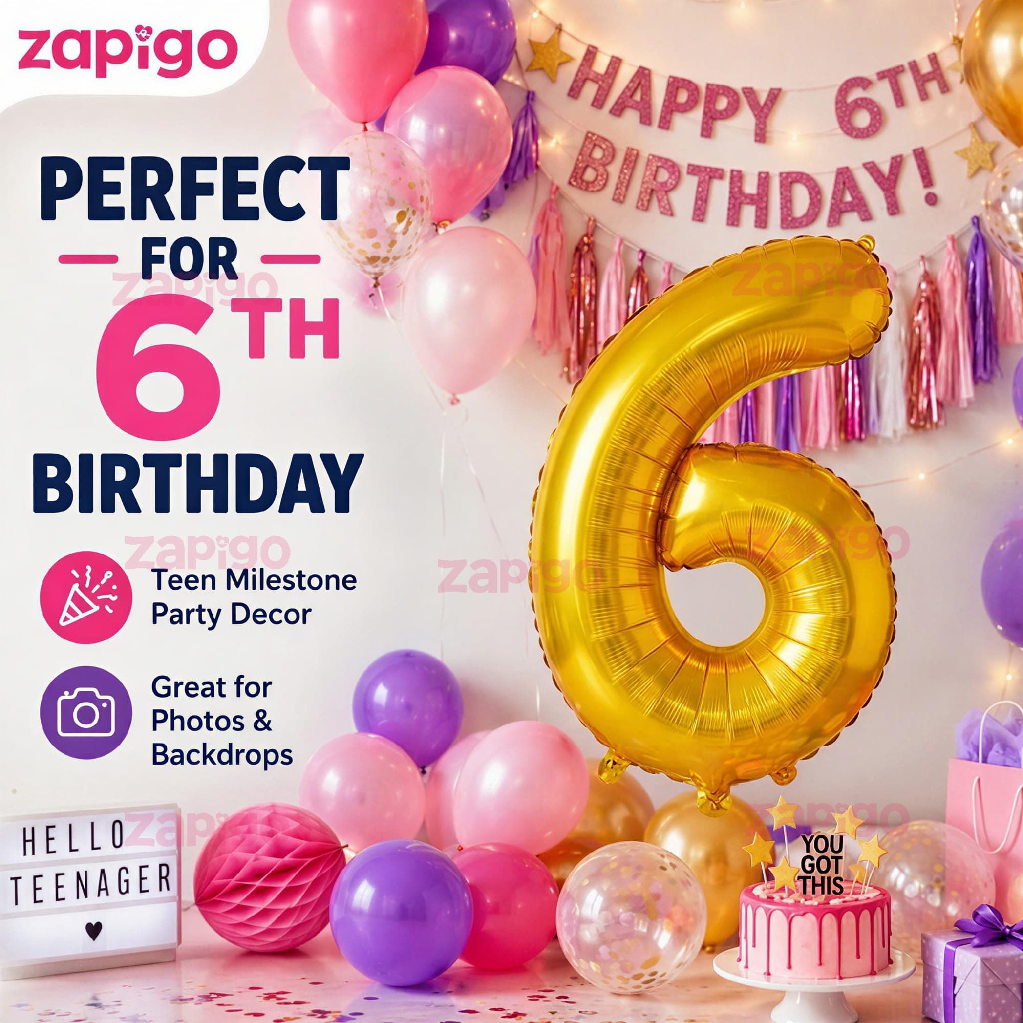 Balloonistics Gold Foil Number 6 Balloon – 16 Inch Golden Foil Number for Custom Age, Year & Phrase Party Decoration (Number 6) thumbnail 3