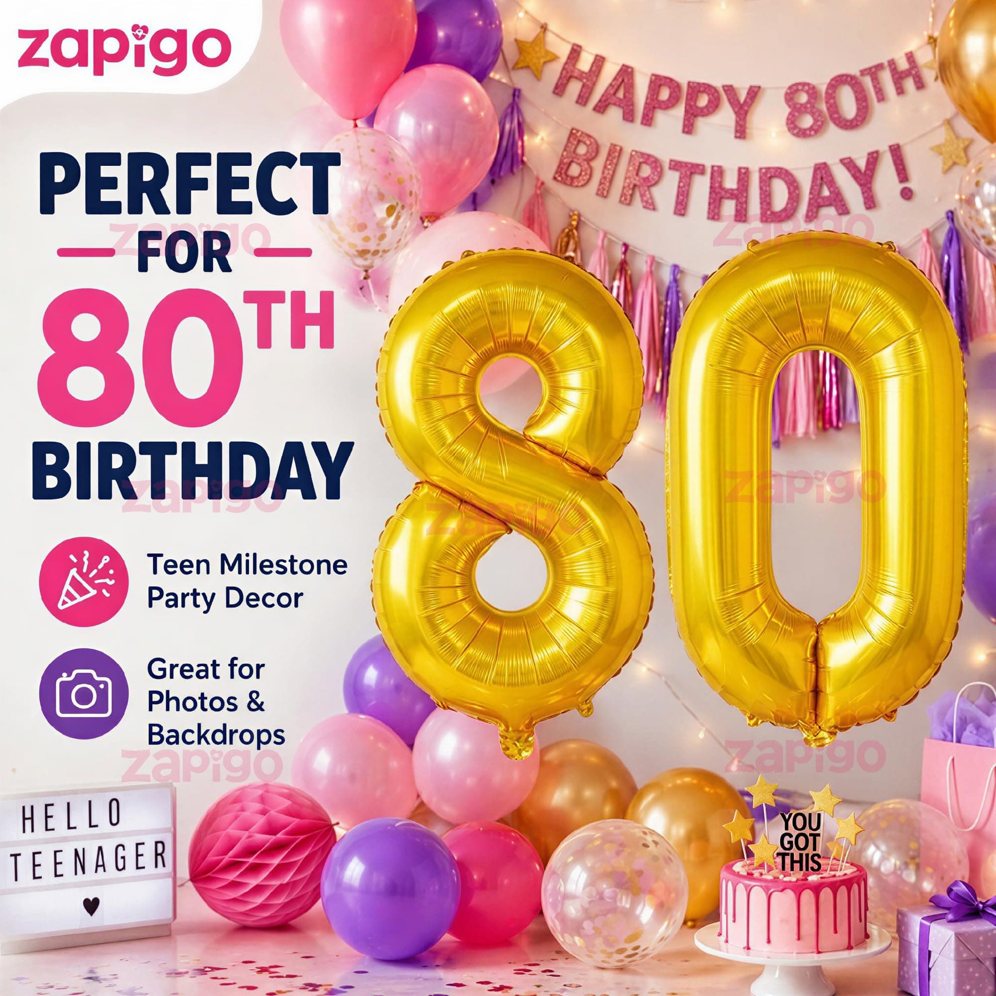 Balloonistics Gold Foil Number 80 Balloon – 16 Inch Golden Foil Number for Custom Age, Year & Phrase Party Decoration (Number 80) thumbnail 4