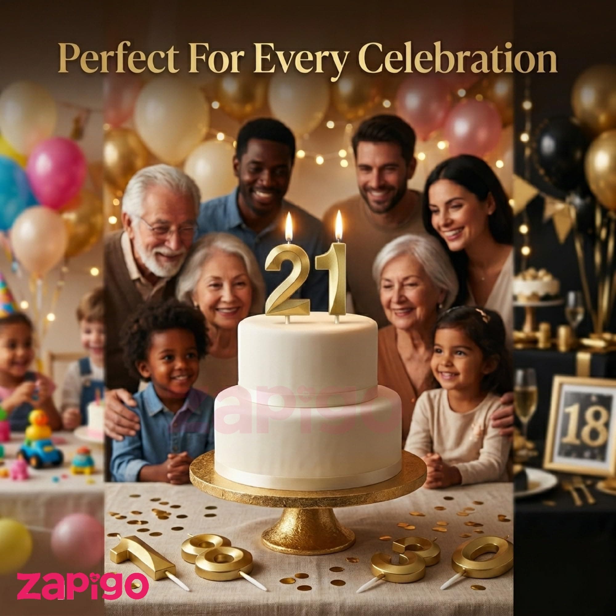 Balloonistics Gold Metallic Number 0 Candle – 3D Golden Birthday Cake Topper for Milestone & Anniversary Celebrations thumbnail 5