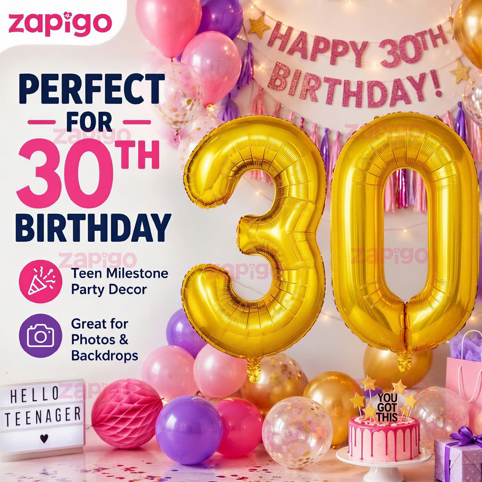 Balloonistics Number 30 Gold Foil Balloon – 17-Inch Metallic '30' Balloon Pack of 2 for 30th Birthday, Dirty Thirty & Milestone Party Decoration thumbnail 4