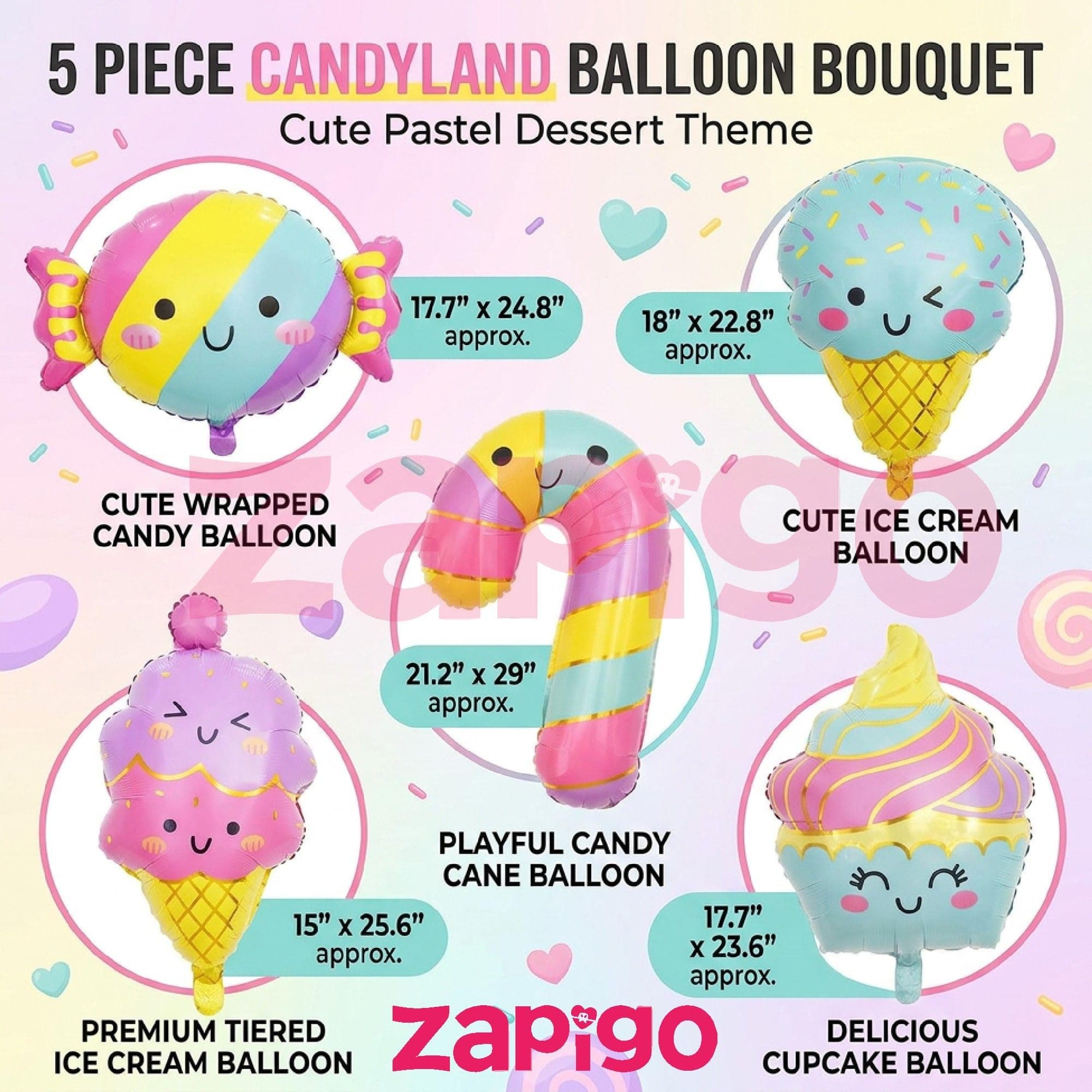 Balloonistics Sweet Tooth Candy Theme Happy Birthday Balloon Bouquet Pack Of 5 thumbnail 2