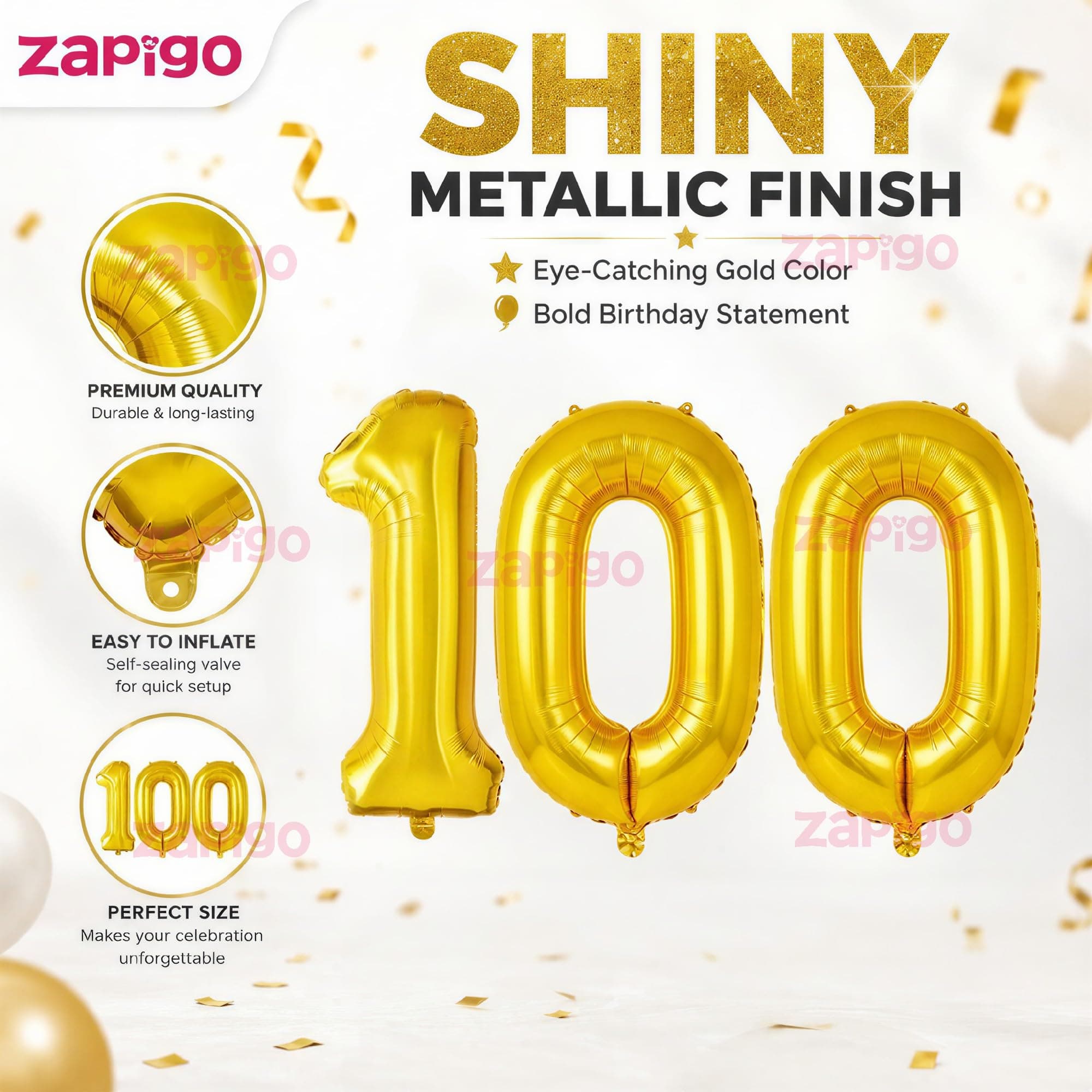 Balloonistics Gold Foil Number 100 Balloon – 16 Inch Golden Foil Number for Custom Age, Year & Phrase Party Decoration (Number 100) thumbnail 6