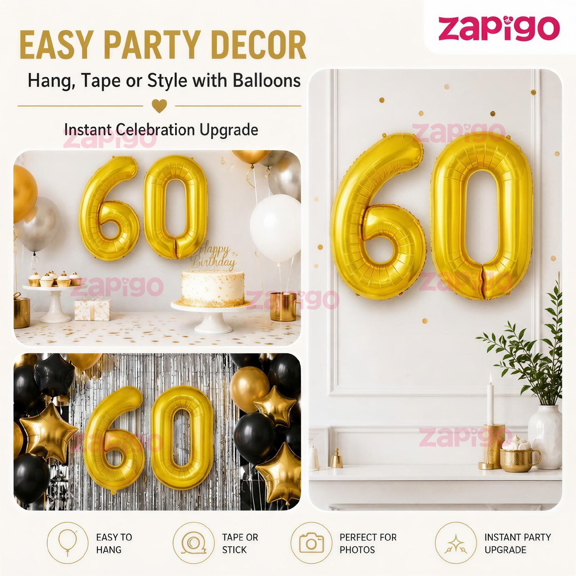 Balloonistics Gold Number 60 Foil Balloon – Large Metallic Gold Number Sixty Balloon for 60th Birthday, Diamond Anniversary & Six-Decade Milestone Party Decorations (Gold, Number 60) thumbnail 7