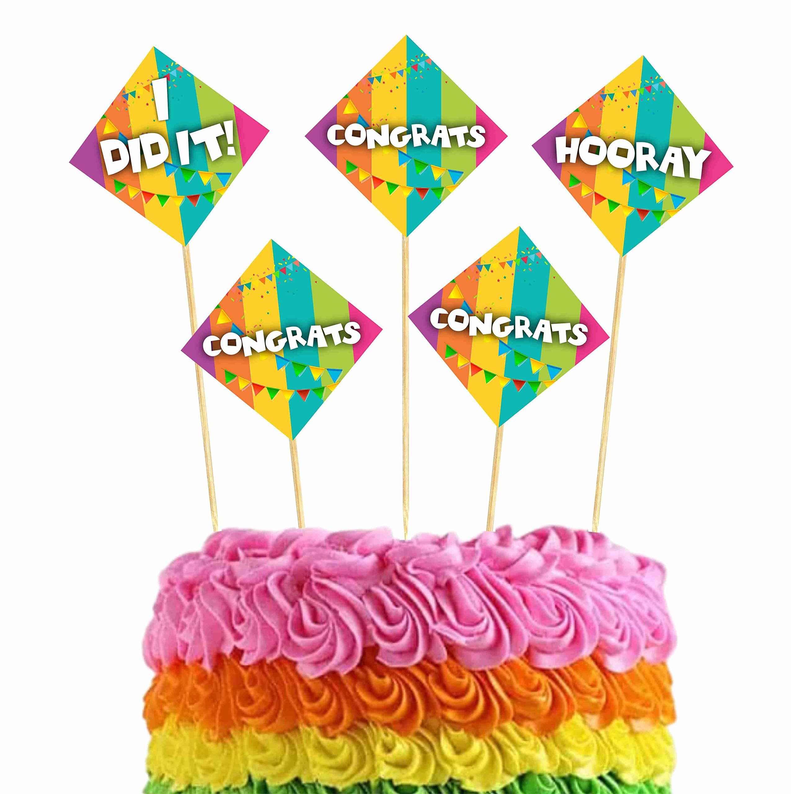 Balloonistics "Congrats" Cake Topper - Elegant Script Cardstock Cake Decoration for Graduations, Weddings & Engagements with Bamboo Sticks thumbnail 1