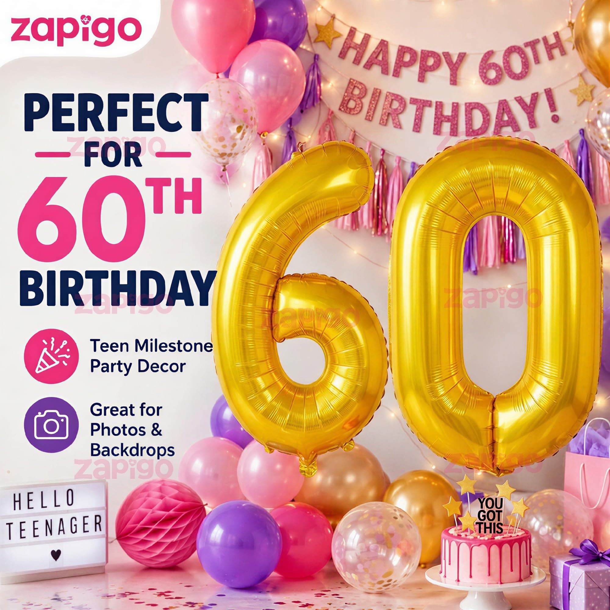 Balloonistics Gold Number 60 Foil Balloon – Large Metallic Gold Number Sixty Balloon for 60th Birthday, Diamond Anniversary & Six-Decade Milestone Party Decorations (Gold, Number 60) thumbnail 4