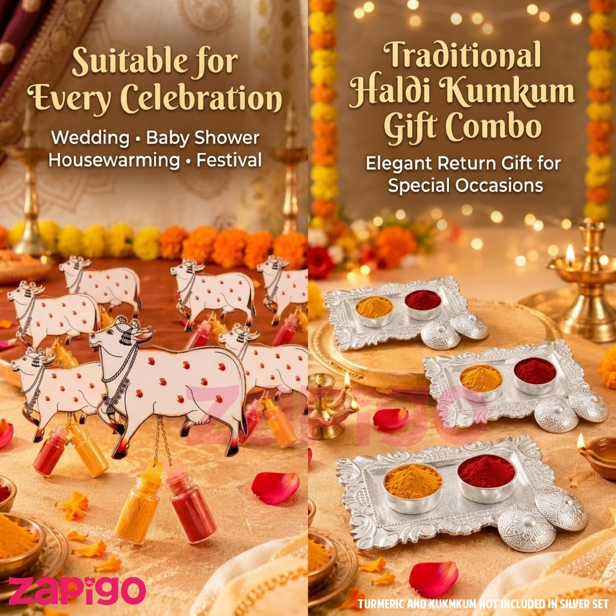 Habba Cow Design Haldi Kumkum Set with Silver Kumkum Holder, Traditional Pasupu Kumkuma Gift for Pooja, Diwali, Navratri, Wedding, Housewarming & Tambulam Return Gifts - Pack of 5 thumbnail 6
