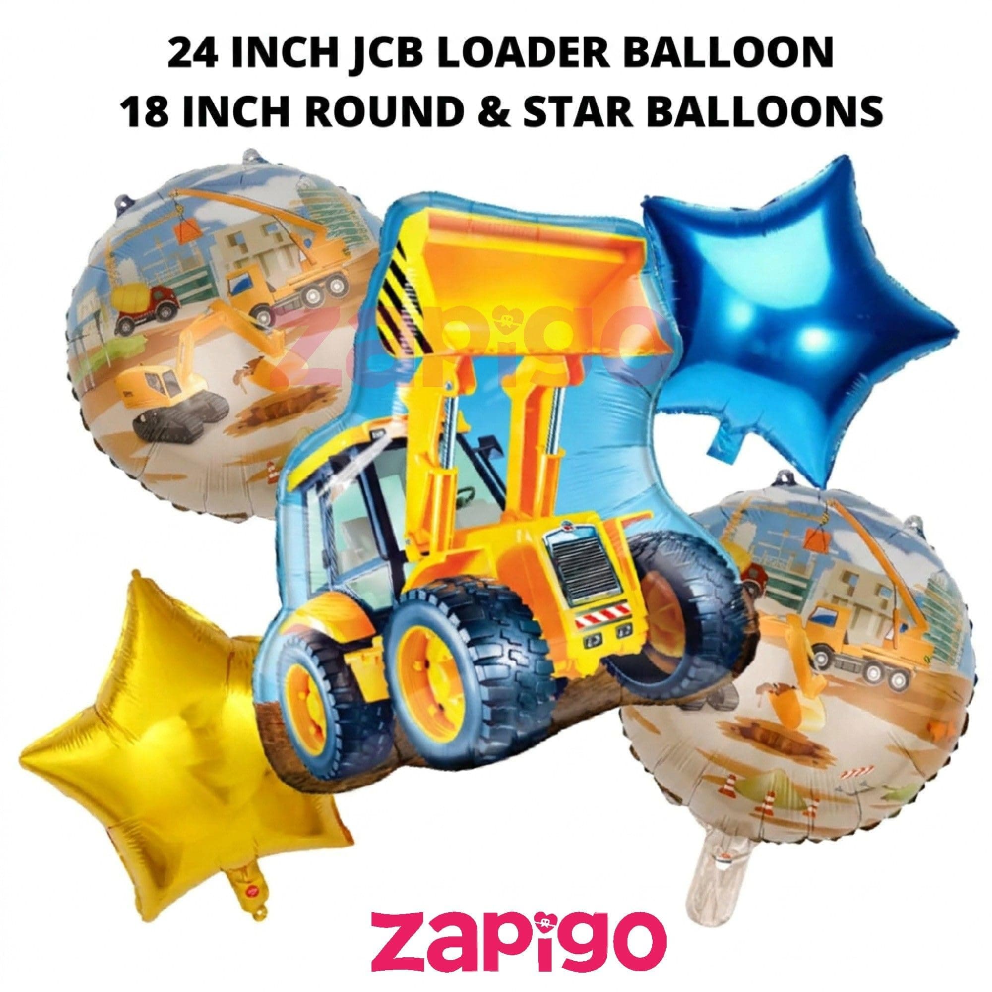 Balloonistics Jcb Construction Theme Happy Birthday Balloon Bouquet Pack Of 5 thumbnail 3
