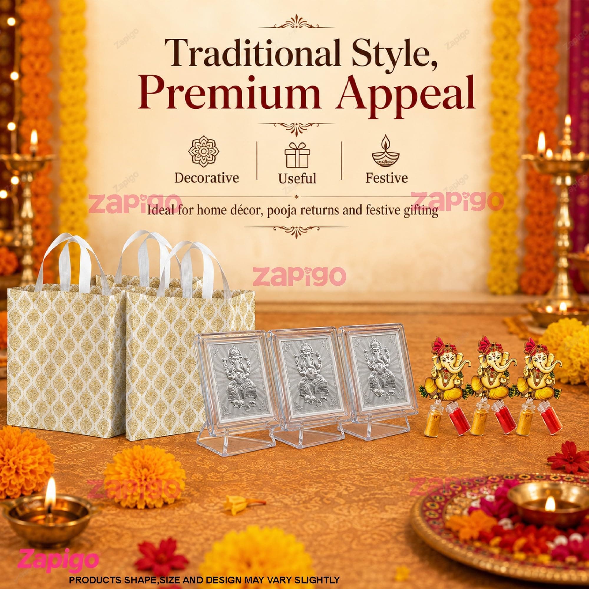 Habba Ganesha Frame Pooja Return Gift Combo with Ganesha Kumkum and Carry Bag, Traditional Haldi Kumkum Tambulam Hamper for Ganesh Chaturthi, Weddings, Gruhapravesam, Pack of 5 thumbnail 5