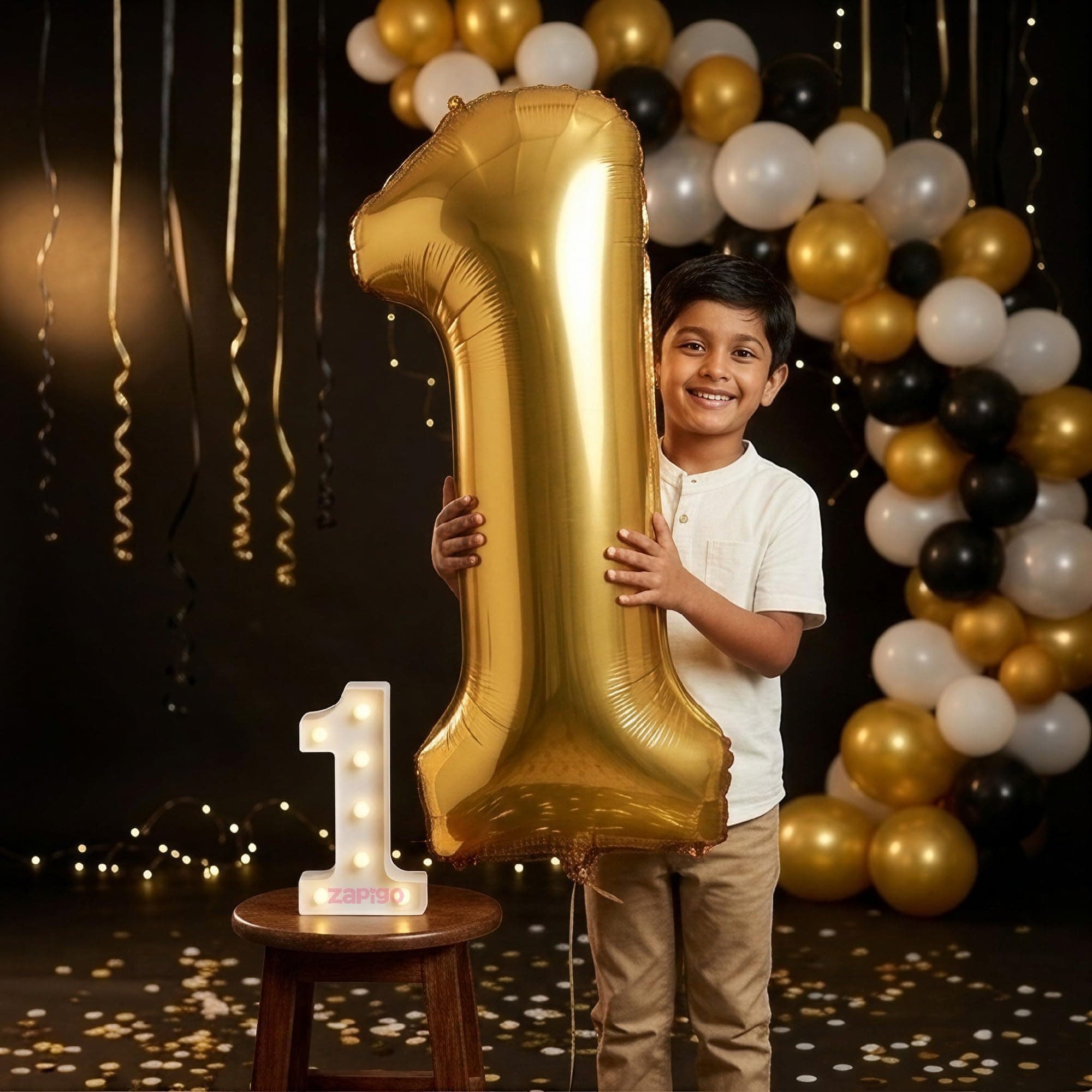 Balloonistics Gold 40-Inch Foil Number 1 Balloon with Matching LED Marquee Light - Combo Set for 1st Birthday, Anniversary, Party Decoration, Photo Booth Backdrop, Cake Table Decor thumbnail 1