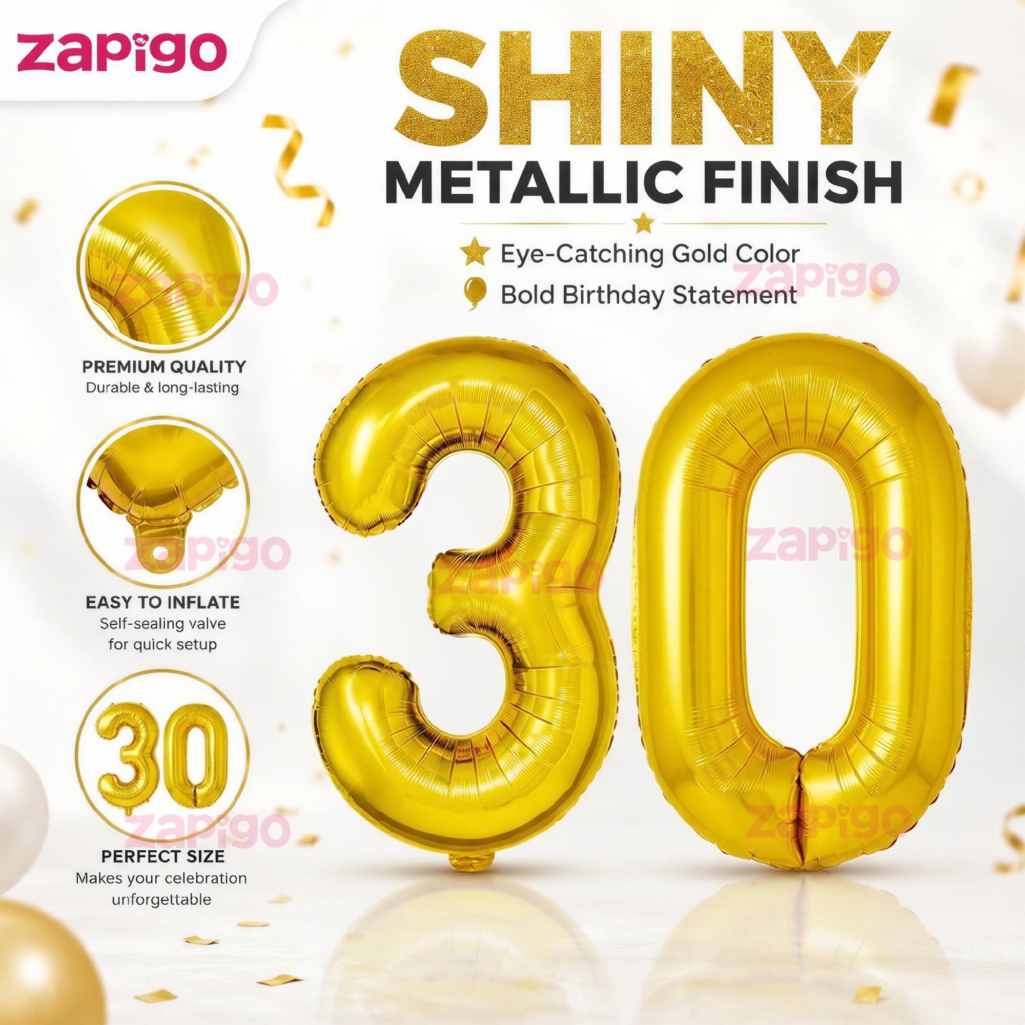 Balloonistics Number 30 Gold Foil Balloon – 17-Inch Metallic '30' Balloon Pack of 2 for 30th Birthday, Dirty Thirty & Milestone Party Decoration thumbnail 6