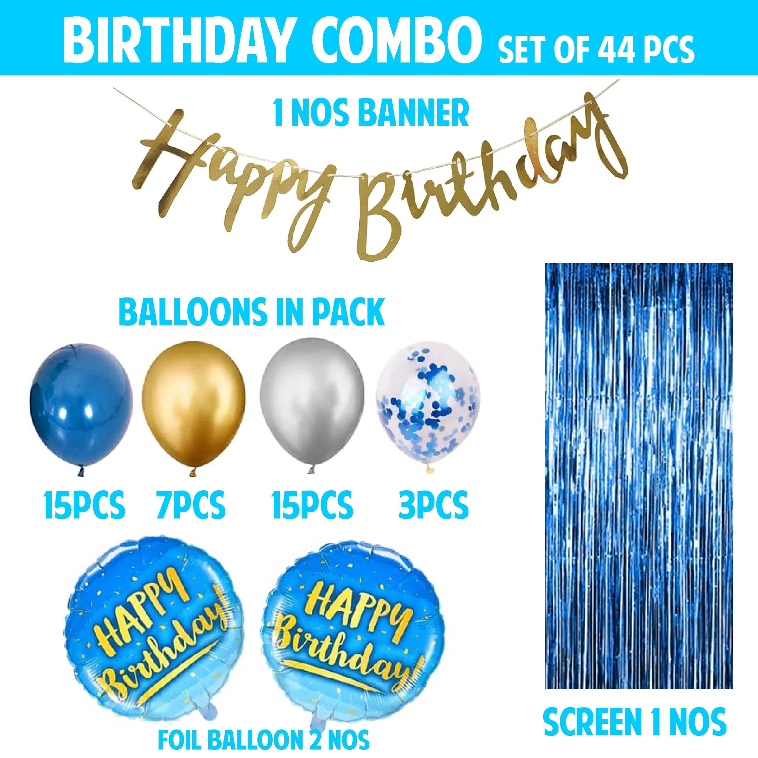 Balloonistics 44 Pcs Blue & Gold Birthday Decoration Kit for Boys – Fringe Curtain, Foil Balloons & Balloon Arch Strip – Premium Kids' Birthday Party Bundle thumbnail 3