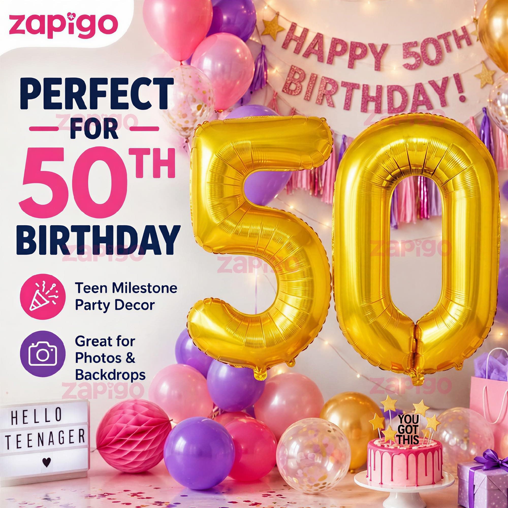 Balloonistics Gold 50 inch foil Number (Gold Number 16 Inches, Number 50) thumbnail 4
