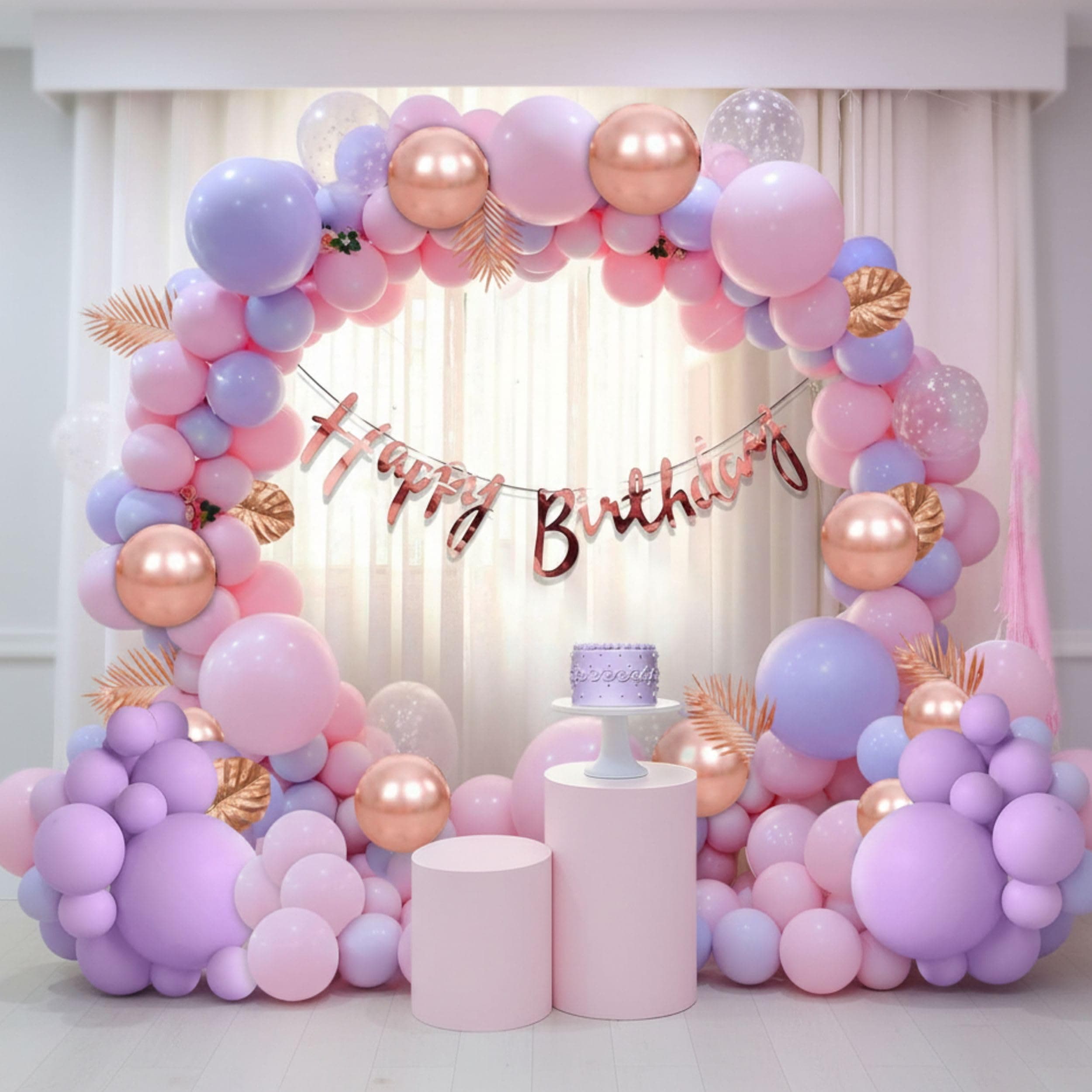 Balloonistics 60 Pcs Rose Gold, Purple & Pink Balloon Garland Kit for Girls – Happy Birthday Banner Included – Birthday Decoration Set for Kids & Adults thumbnail 1