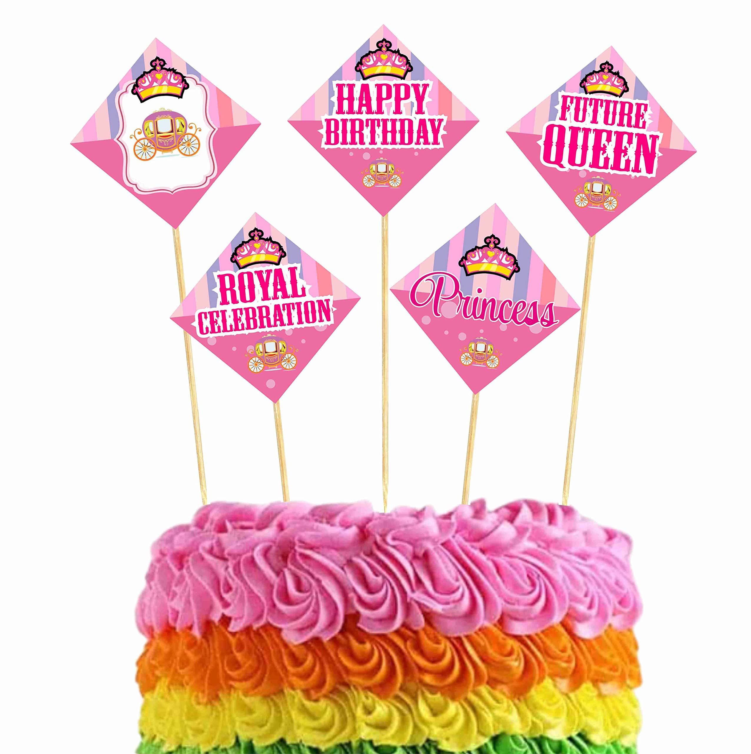 Balloonistics Princess Theme Cake Toppers Premium Cardstock Royal Birthday Cake Decorations for Girls Multicolor Princess Party Supplies (Cake Topper - Pack of 10)