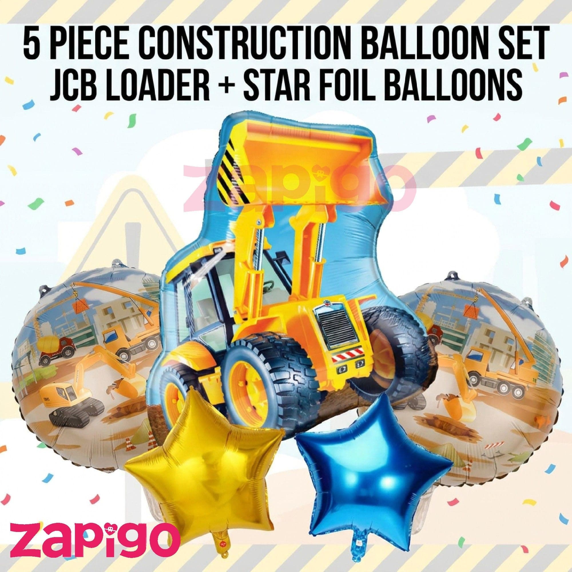 Balloonistics Jcb Construction Theme Happy Birthday Balloon Bouquet Pack Of 5 thumbnail 2