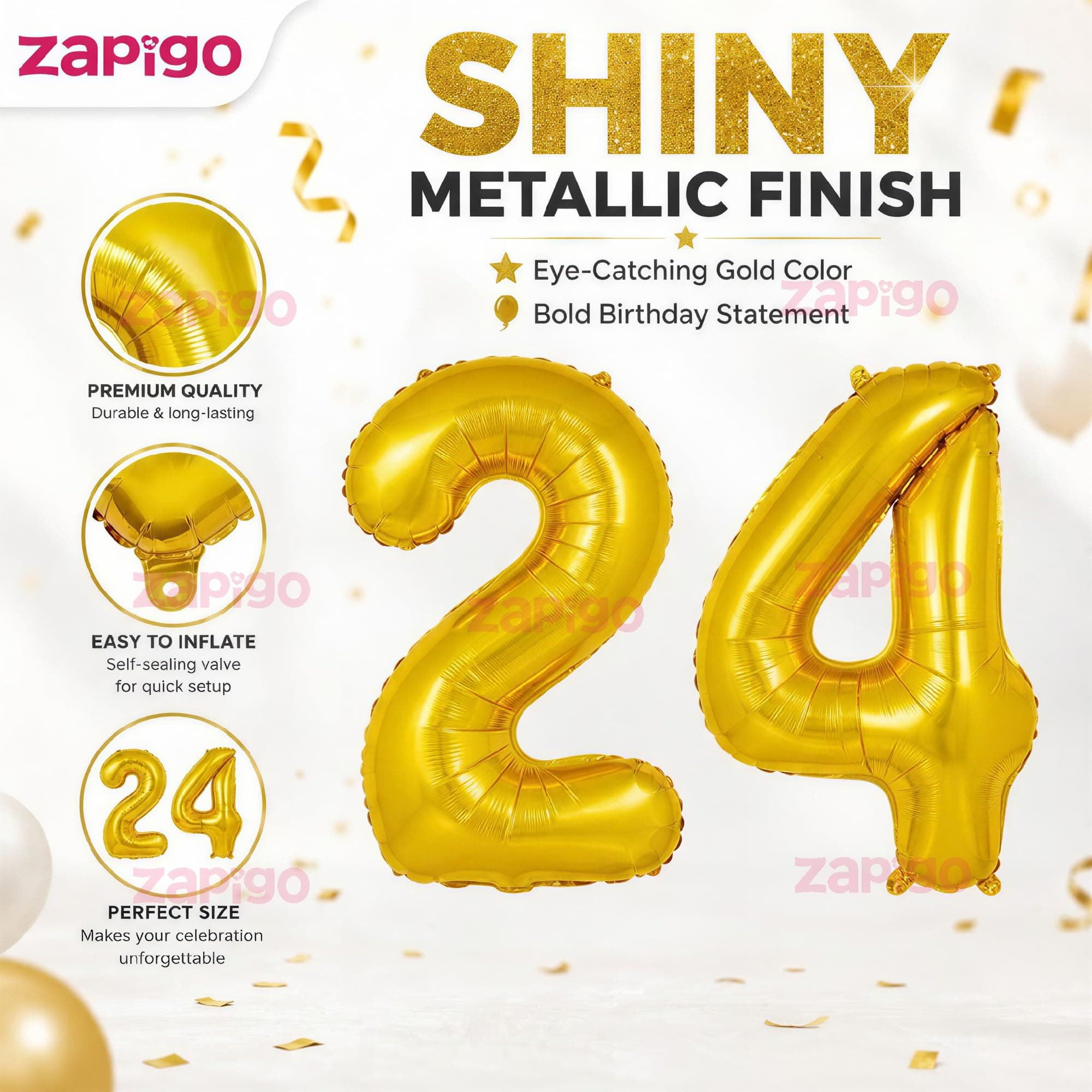 Balloonistics Number 24 Gold Foil Balloon – 17-Inch Metallic '24' Balloon Pack of 2 for 24th Birthday & Young Adult Party Decoration thumbnail 6