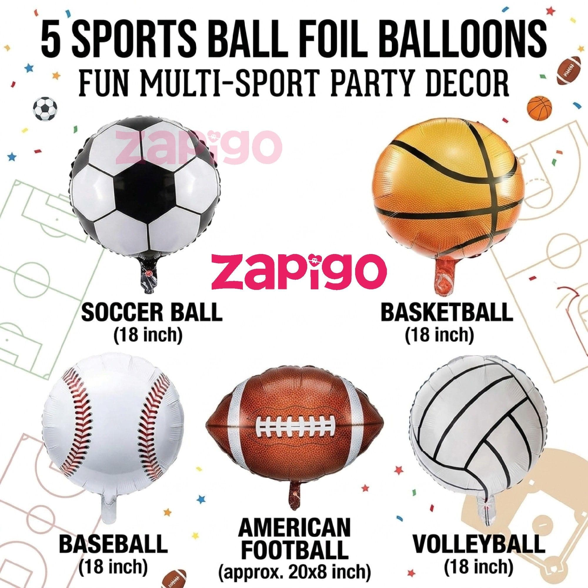 Balloonistics Sports Basketball Football Ball Theme Happy Birthday Balloon Bouquet Pack Of 5 thumbnail 2