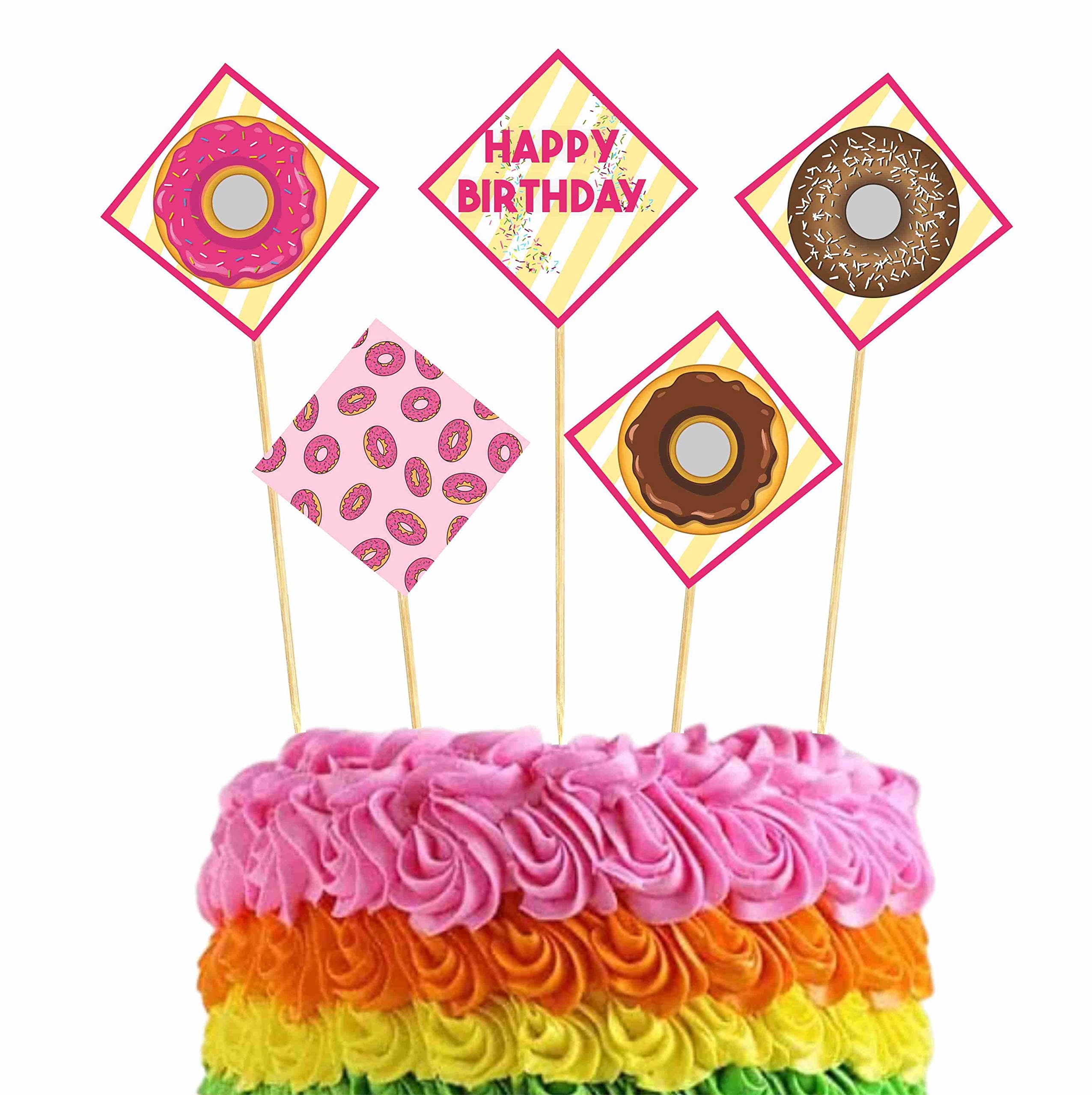 Balloonistics Donut Theme Cake Topper - Large Double-Sided Cardstock Cake Decoration with Colorful Sprinkles & Glossy Icing - Sweet One, Donut Grow Up Party Supplies for Birthdays (Cake Topper - Pack of 10)