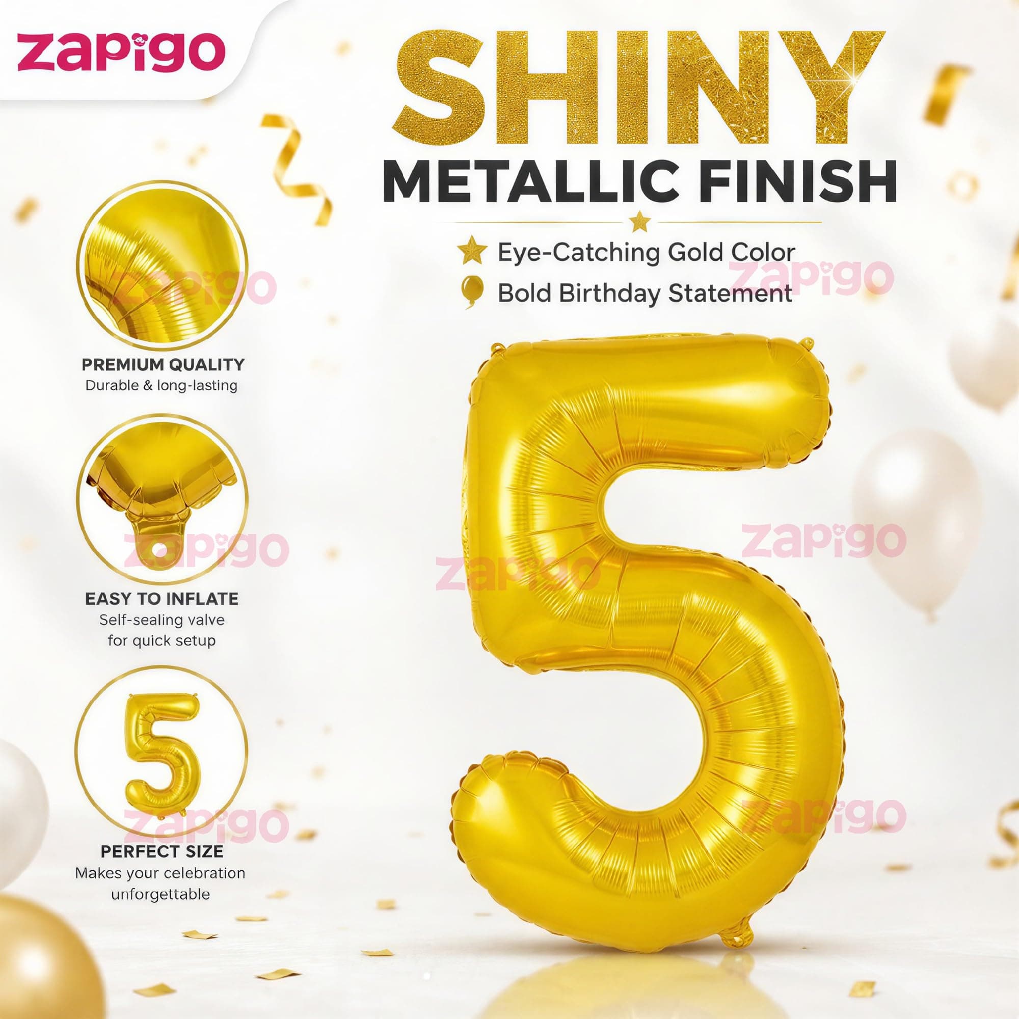 Balloonistics Gold Foil Number 5 Balloon – 16 Inch Golden Foil Number for Custom Age, Year & Phrase Party Decoration (Number 5) thumbnail 7