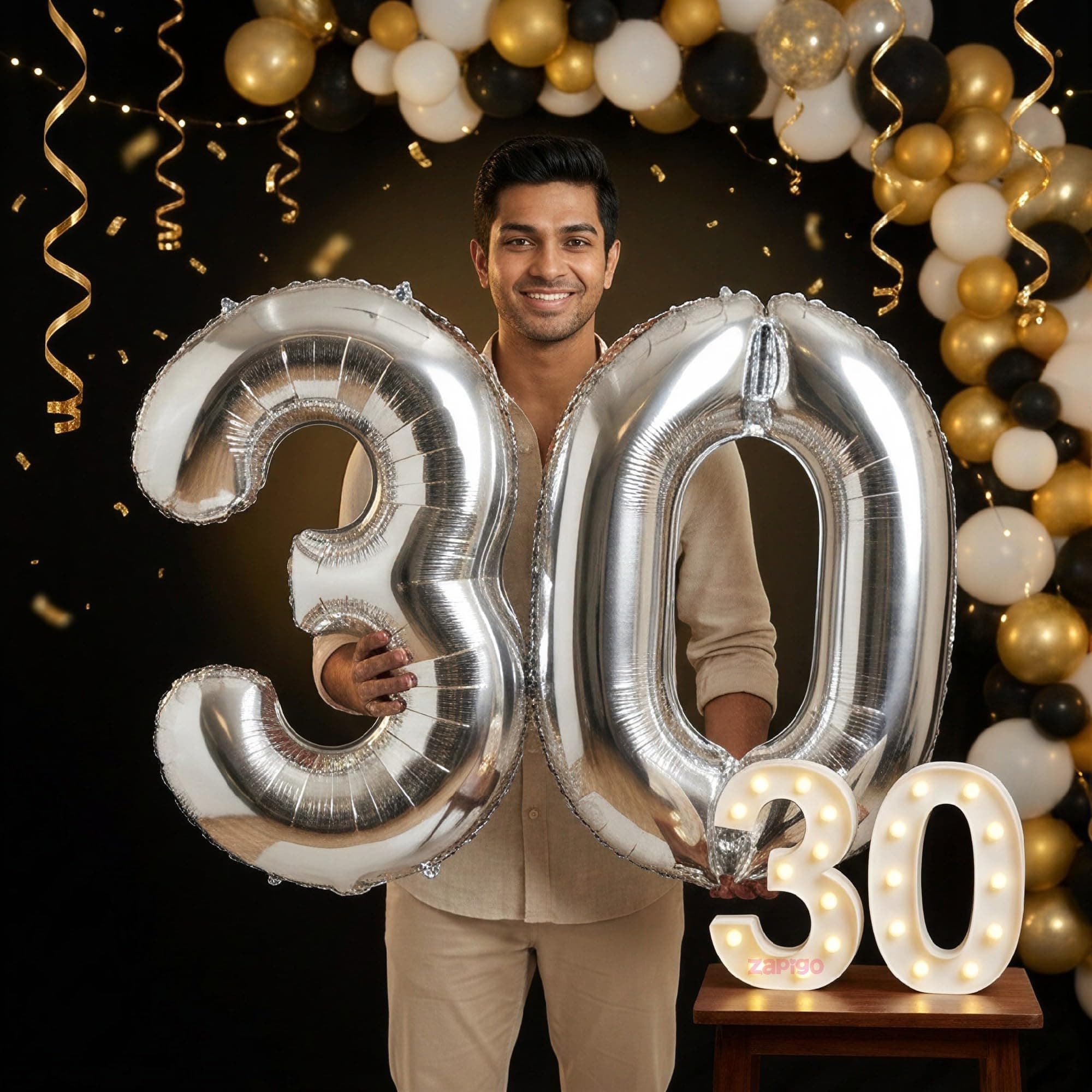 Balloonistics Silver 40-Inch Foil Number 30 Balloon with Matching LED Marquee Light - Combo Set for 30th Birthday, Anniversary, Party Decoration, Photo Booth Backdrop, Cake Table Decor thumbnail 1