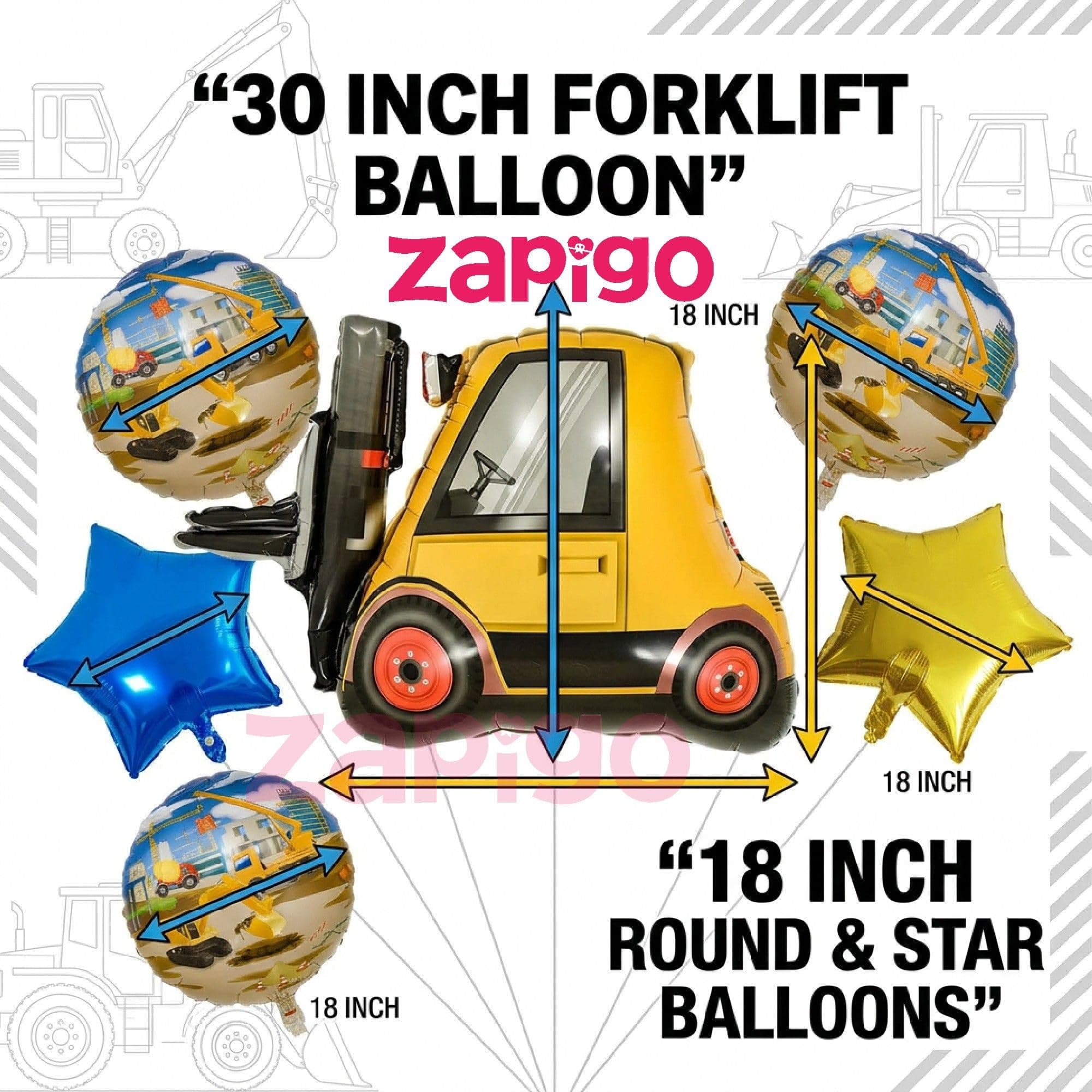 Balloonistics Fork Lift Construction Theme Happy Birthday Balloon Bouquet Pack Of 5 thumbnail 3