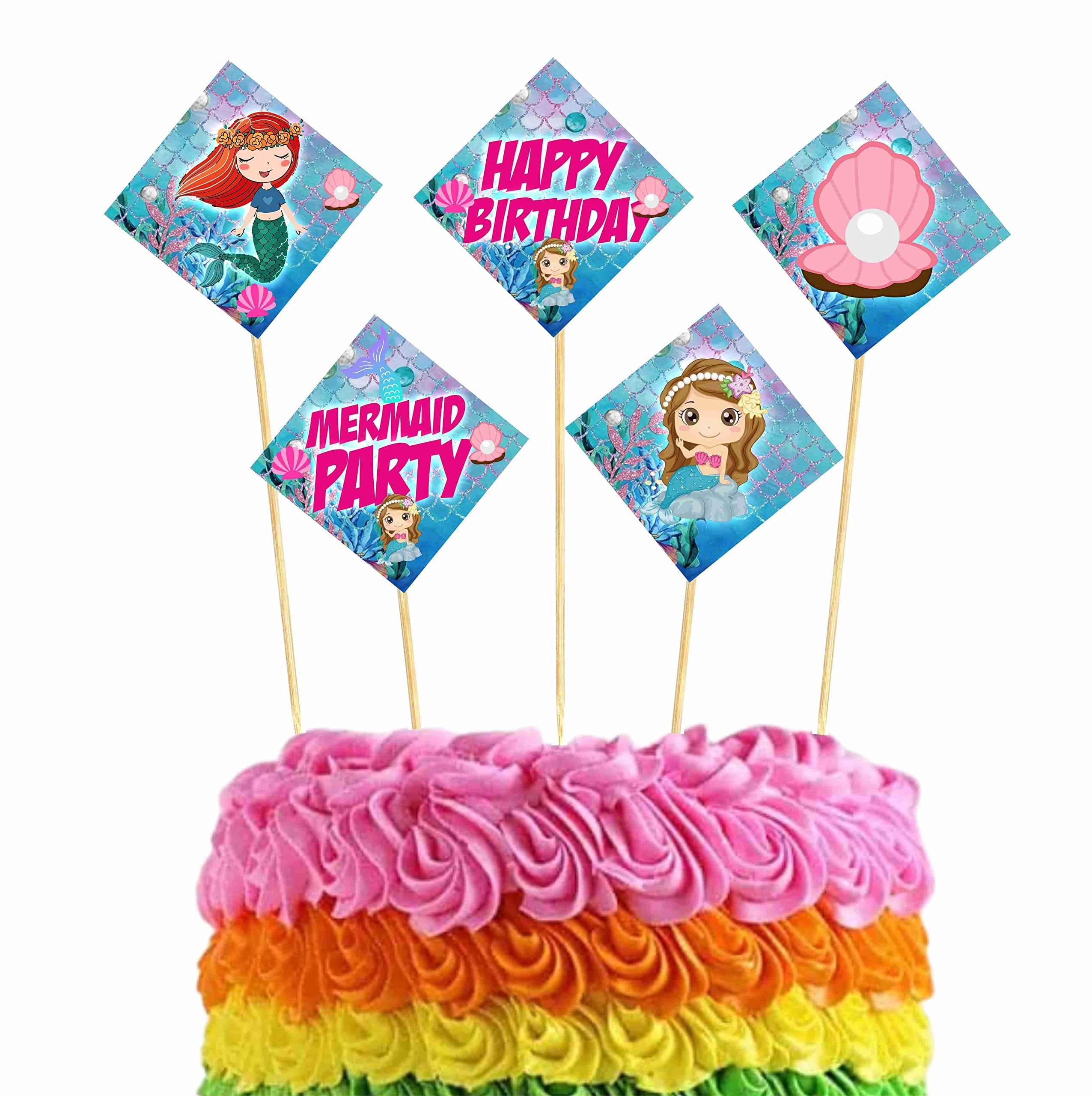 Balloonistics Mermaid Cake Toppers Premium Cardstock Cupcake Picks with Bamboo Sticks Under the Sea Birthday Decorations (Cake Topper - Pack of 10) thumbnail 1