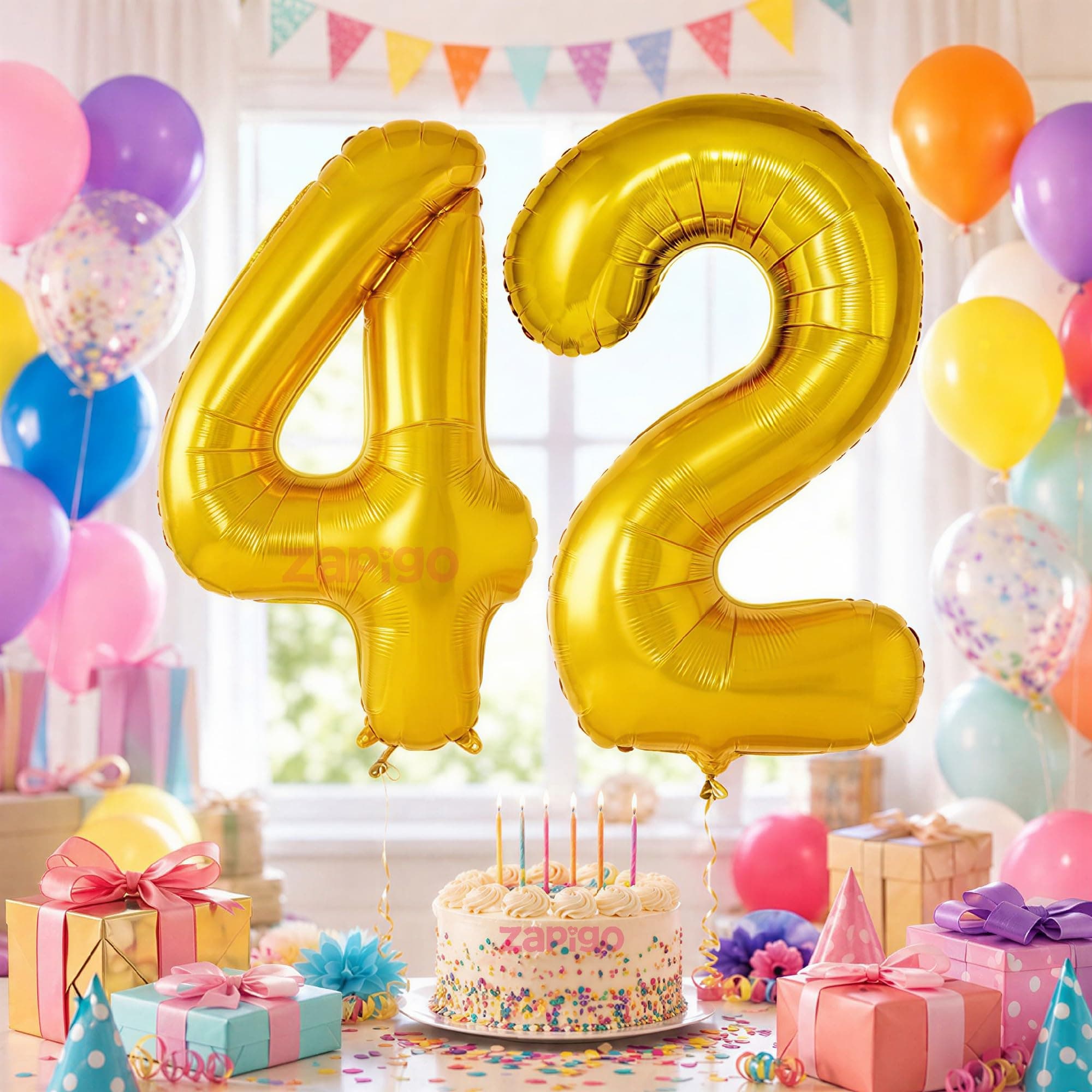 Balloonistics Gold Number 42 Foil Balloon – Large Metallic Gold Number Forty Two Balloon for 42nd Birthday, Anniversary & Party Decorations (Gold, Number 42) thumbnail 1