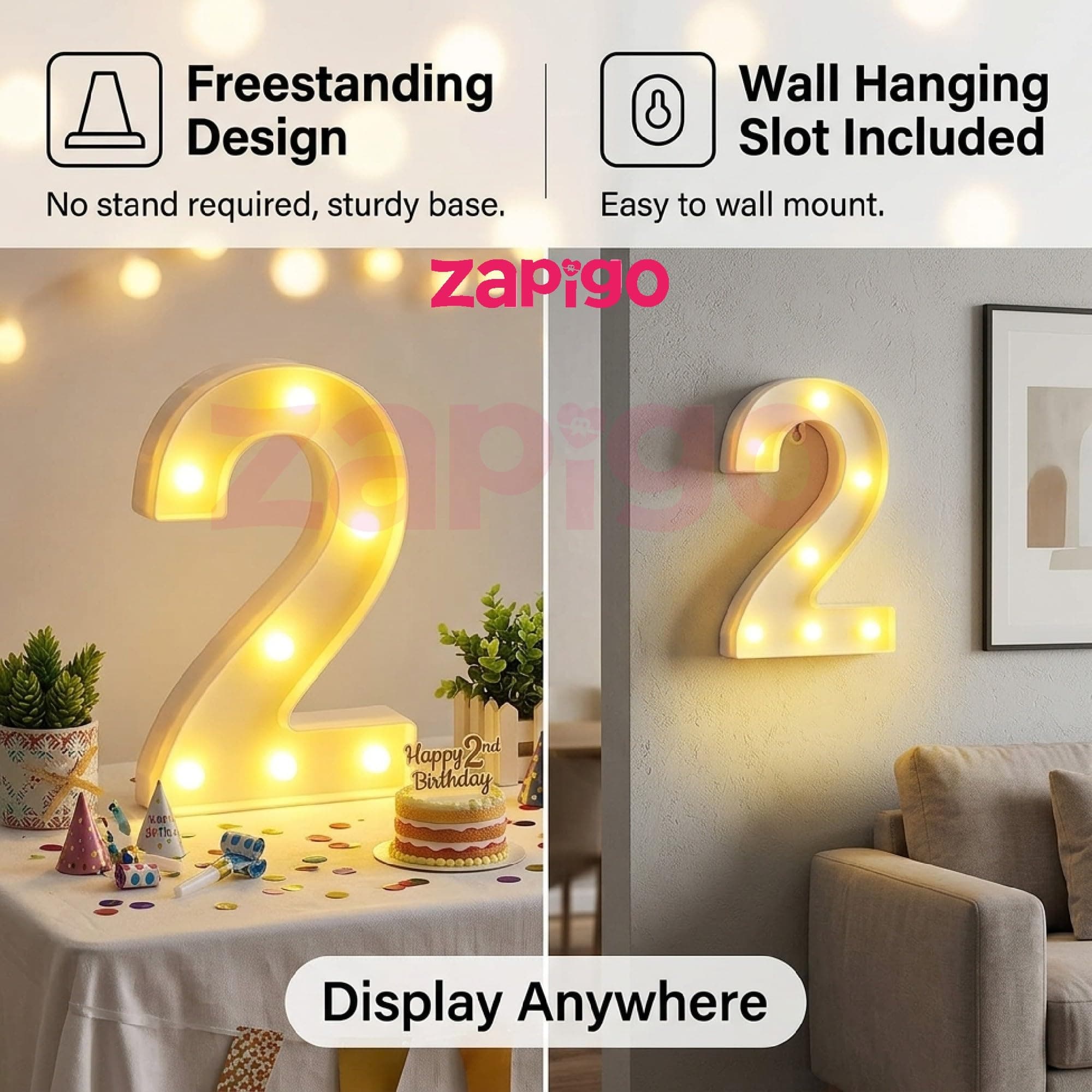 Balloonistics LED Marquee Number 2 Light - 9-Inch Cordless thumbnail 5
