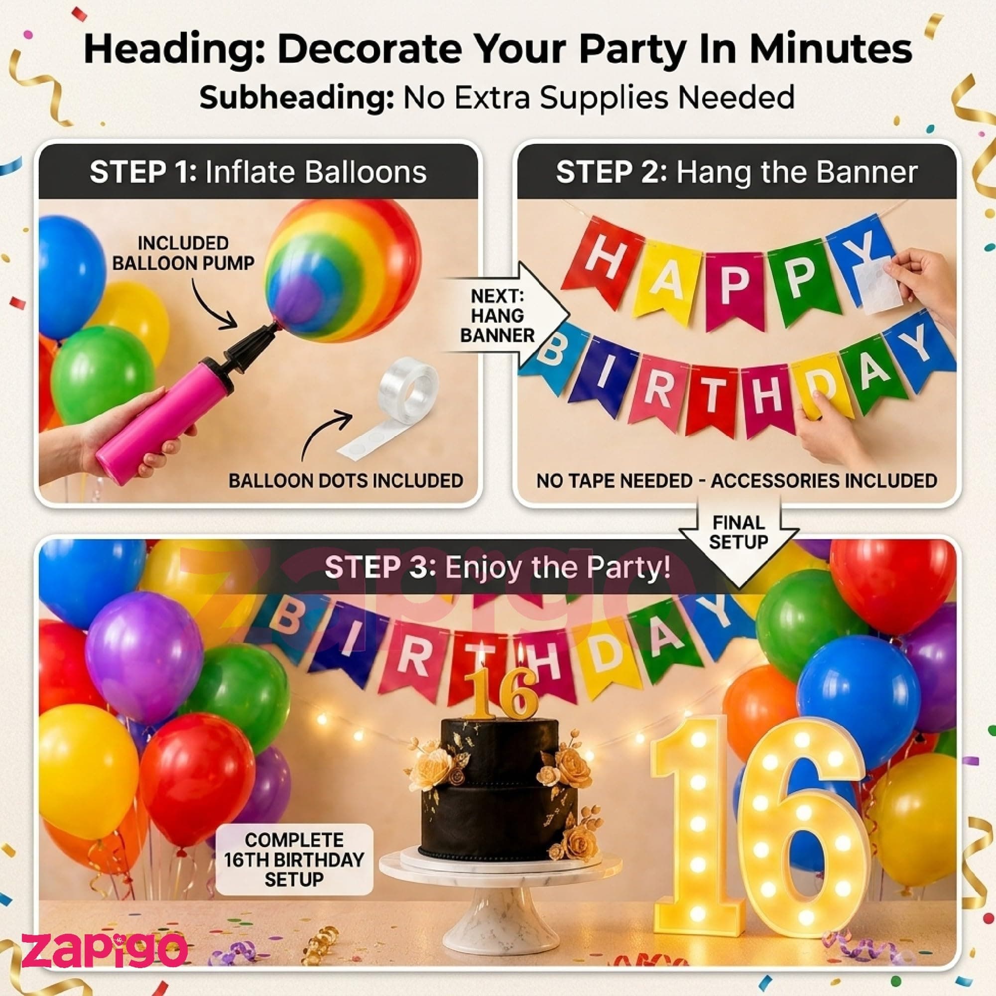 Balloonistics 55 Pcs 16th Birthday Decoration Kit – Number 16 Foil Balloons, Happy Birthday Banner, Latex Balloons & Arch Tools for Party Room Decor, Balloon Garland, Photo Booth Backdrop thumbnail 4