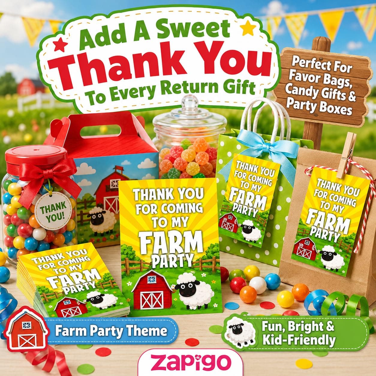 Balloonistics Farm Theme Thank You Cards - Pack of 20 Barnyard Party Note Cards - Premium Cardstock "Thanks for Mooving by My Birthday" Stationery, Rustic Red Tractor & Cow Gratitude Cards (Thank you Cards - Pack of 20) thumbnail 8