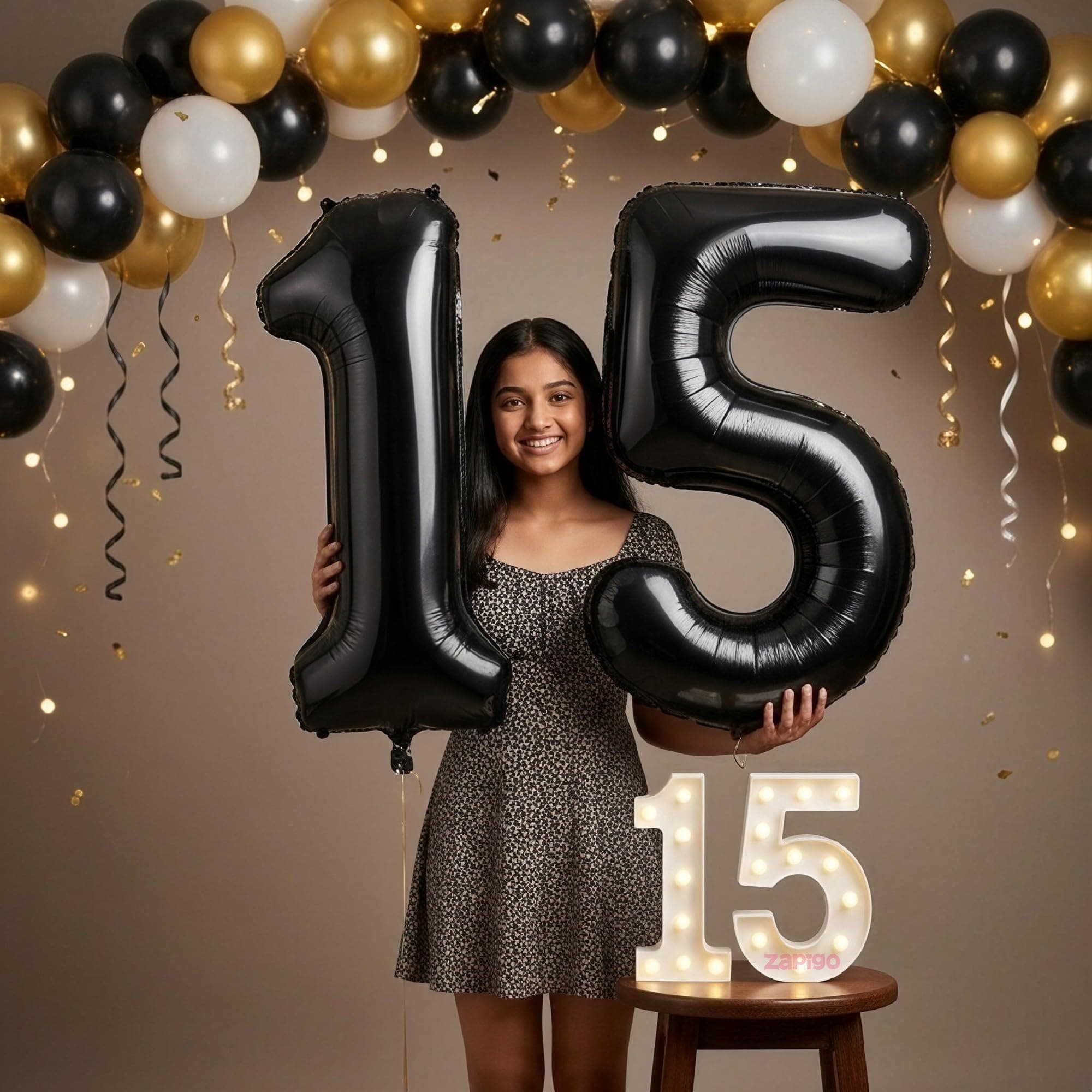 Balloonistics Black 40-Inch Foil Number 15 Balloon with Matching LED Marquee Light - Combo Set for 15th Birthday, Anniversary, Party Decoration, Photo Booth Backdrop, Cake Table Decor thumbnail 1