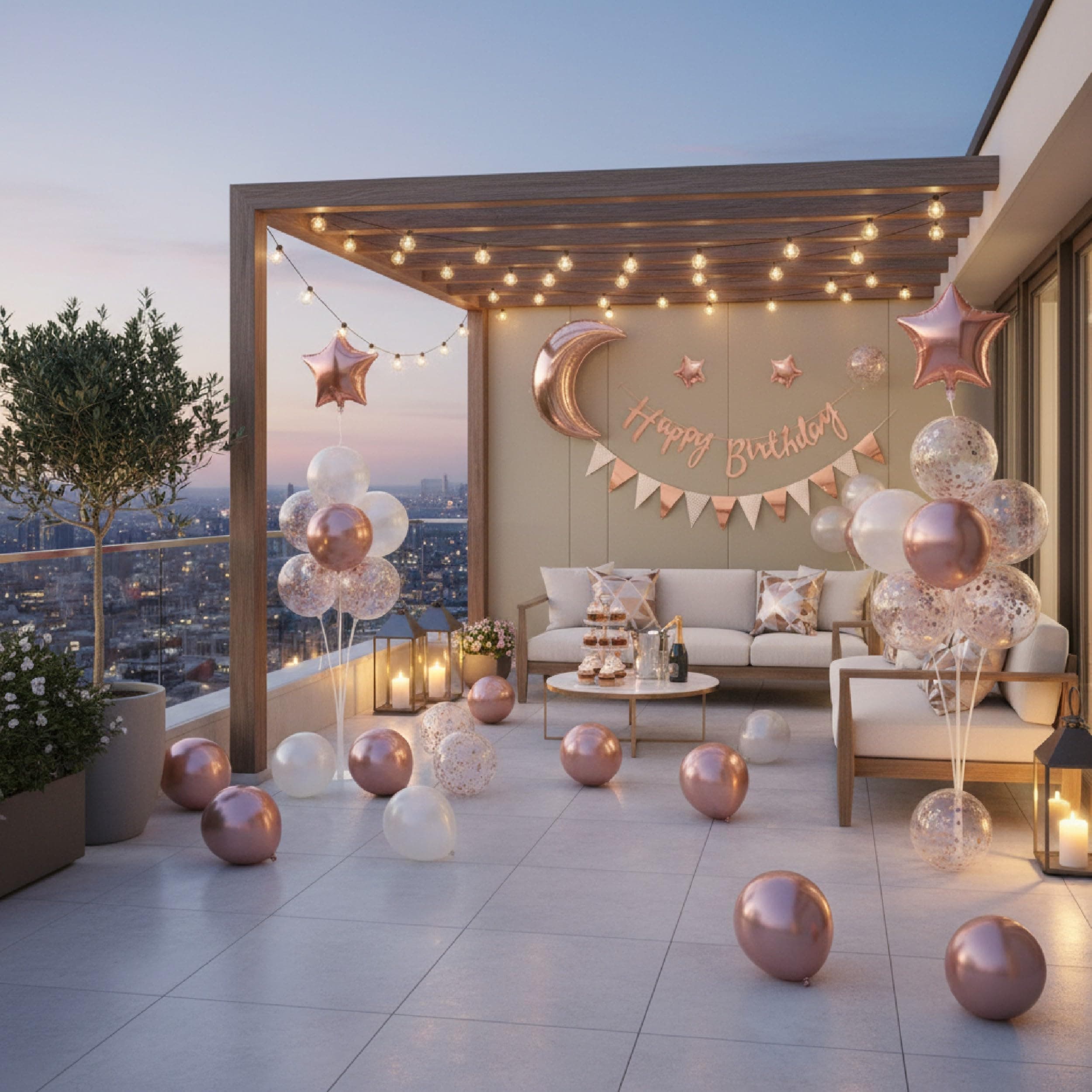 Balloonistics 42 Pcs Rose Gold Birthday Decoration Kit for Girls & Women – Includes Happy Birthday Banner, Moon & Star Foil Balloons, Pennant Banner & 35 Latex Balloons thumbnail 2